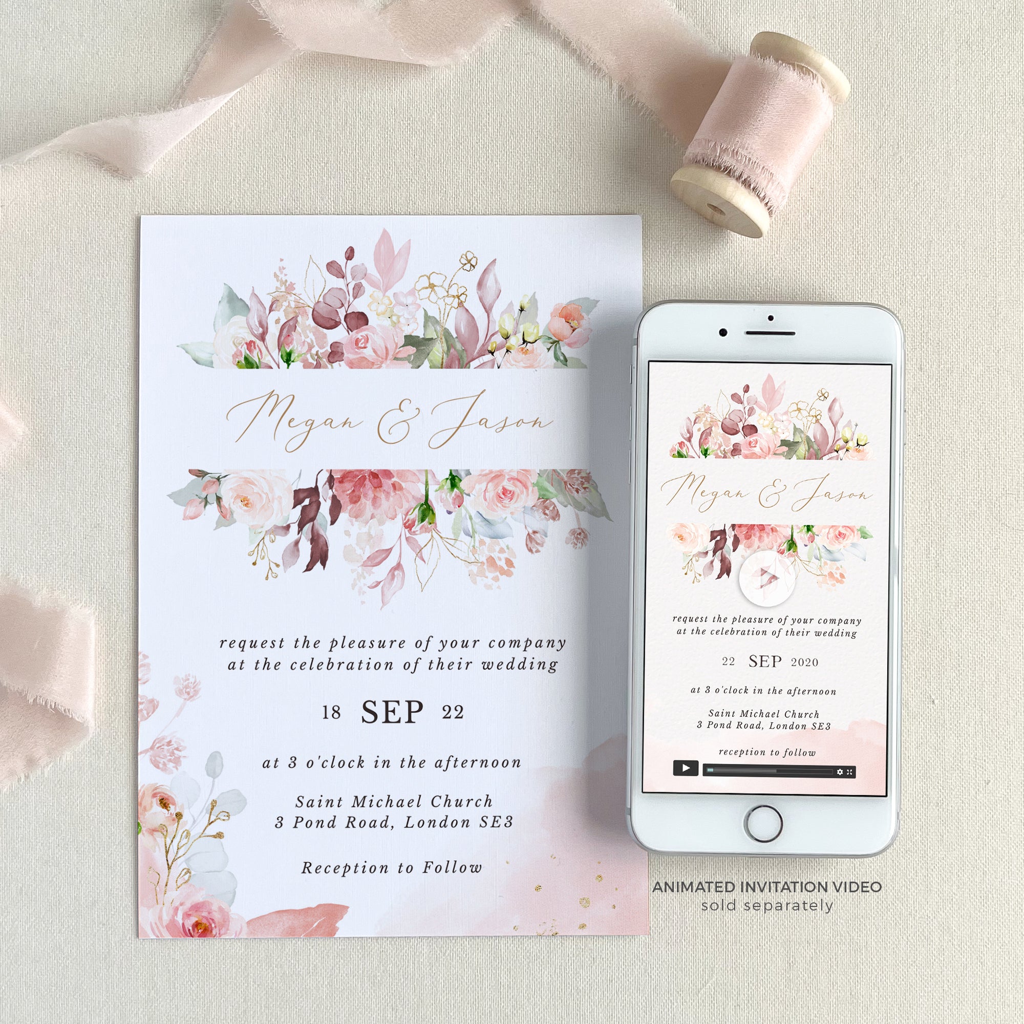 Fiorella | Romantic Wedding Invitation Set Template