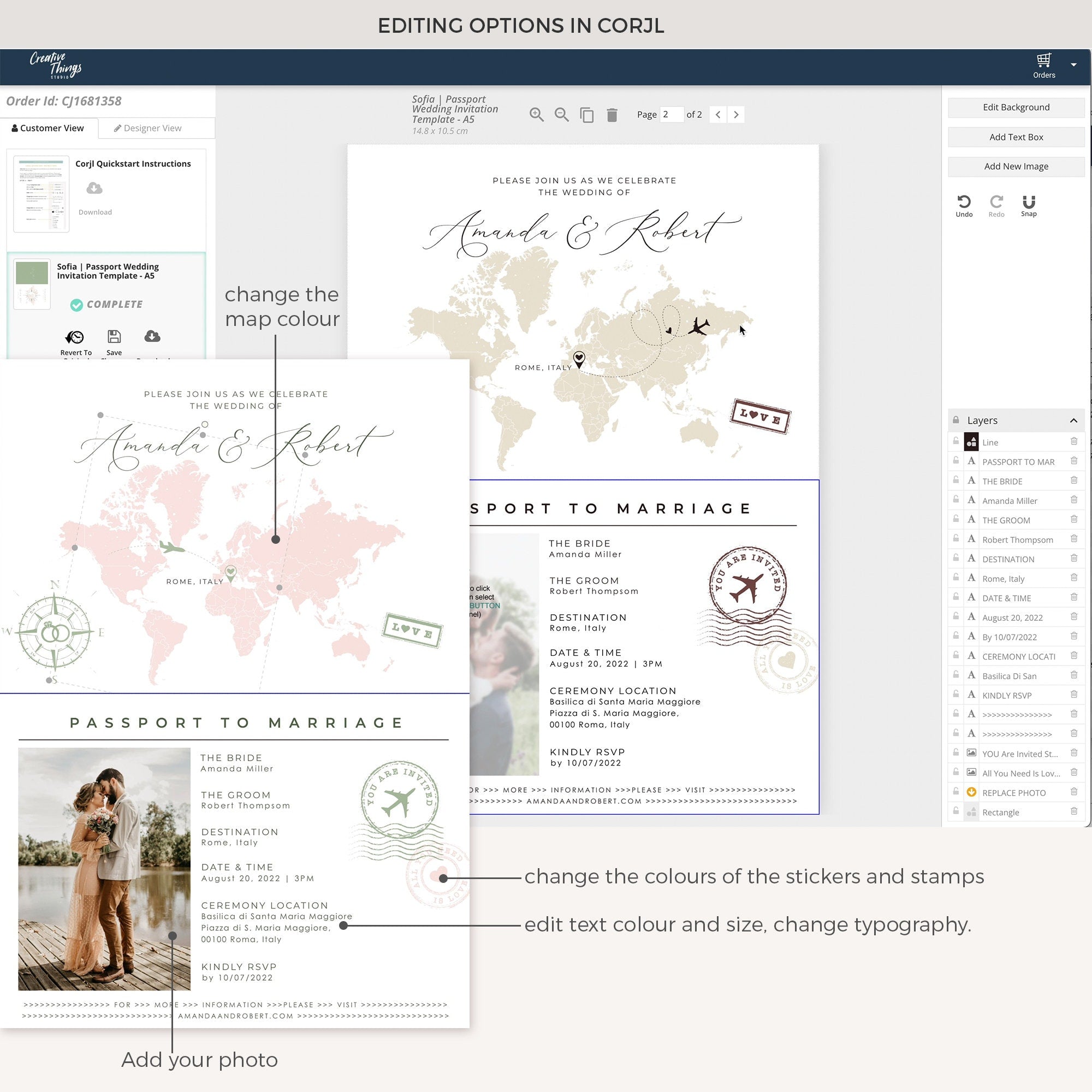 SOFIA Passport Wedding Invitation & Boarding Pass Save the Date Template Bundle