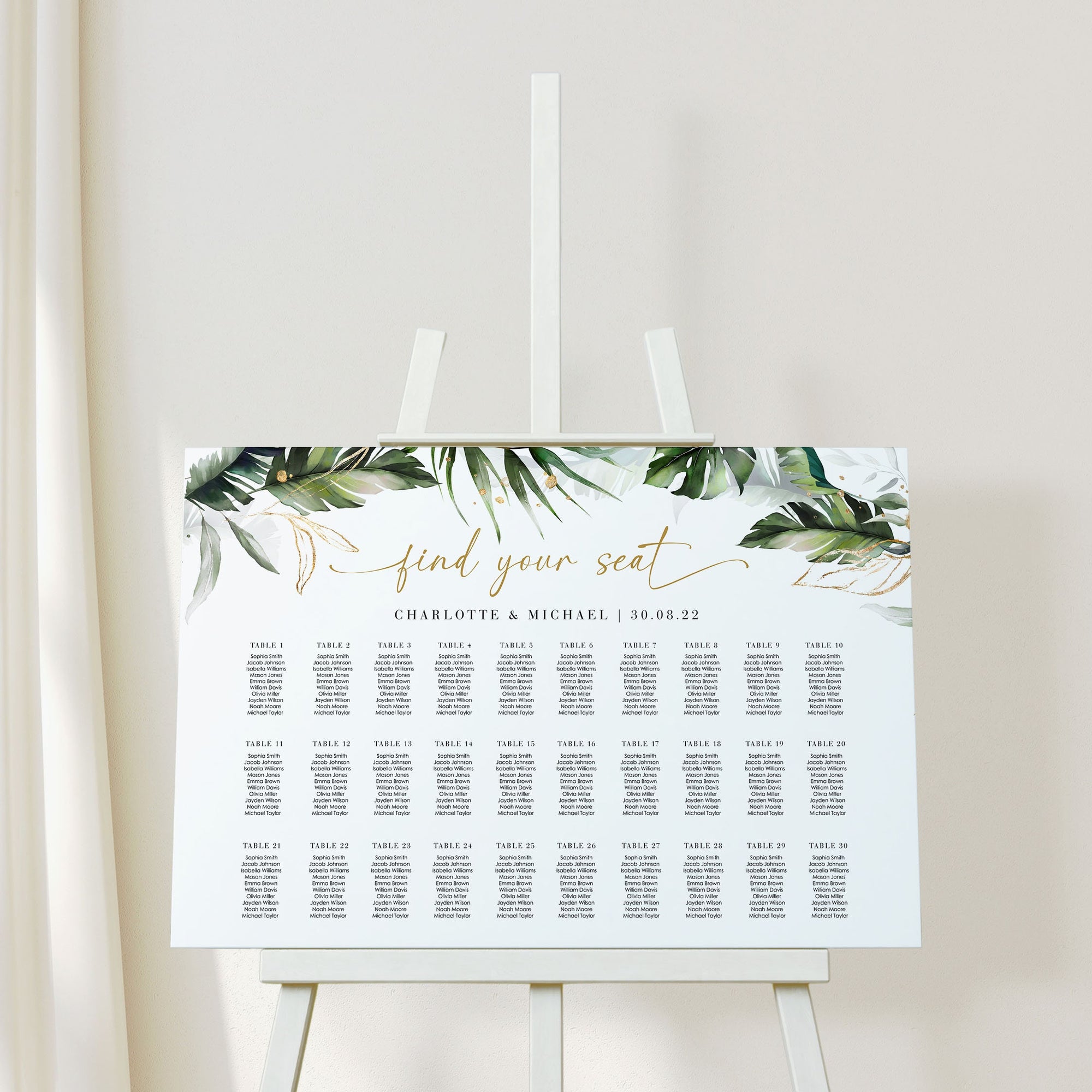 PALMA Tropical Wedding Seating Chart Plan Template