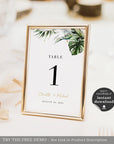 PALMA Tropical Wedding Table Numbers Template