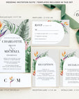 Elegant Tropical Wedding Invitation Template Suite