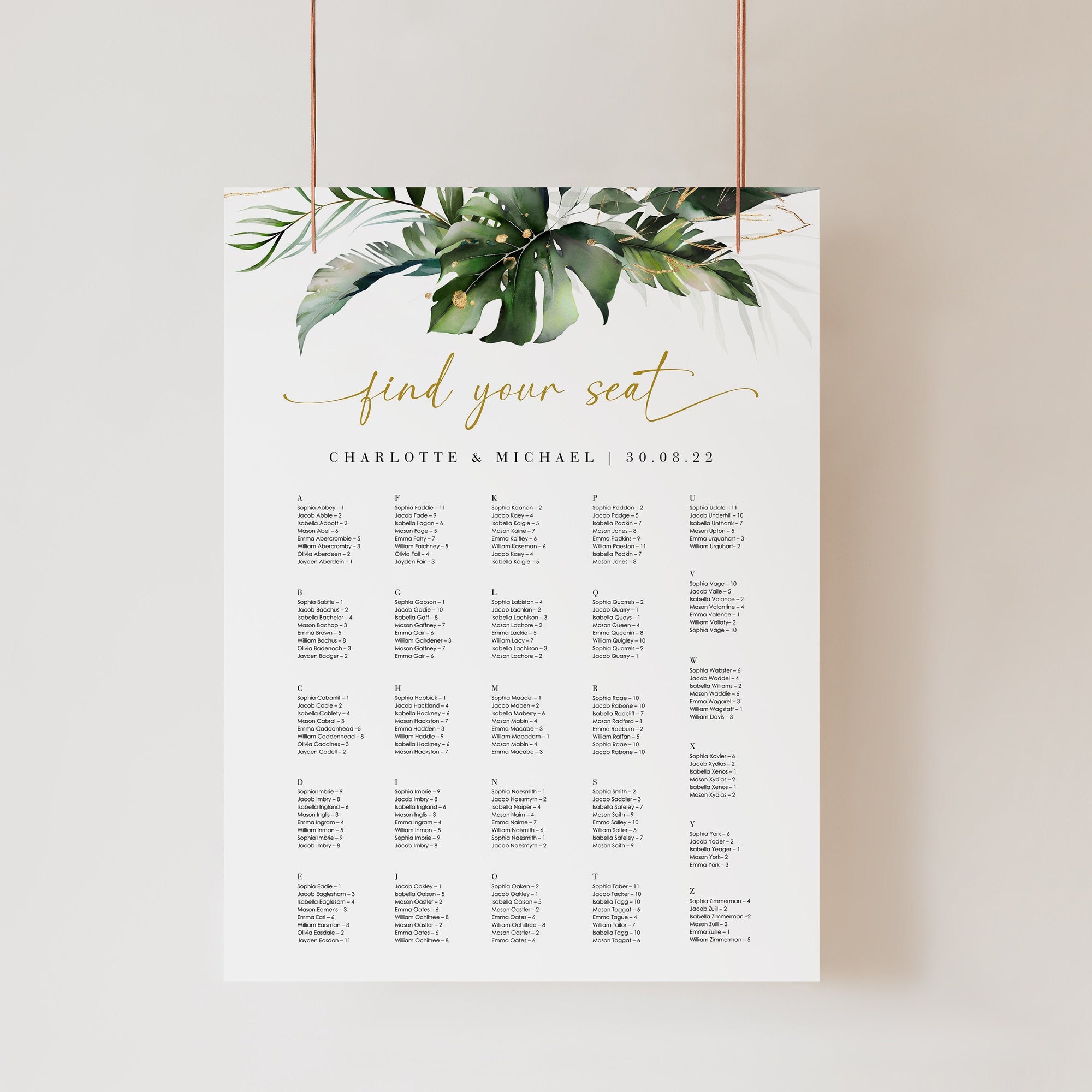 PALMA Tropical Wedding Seating Chart Plan Template