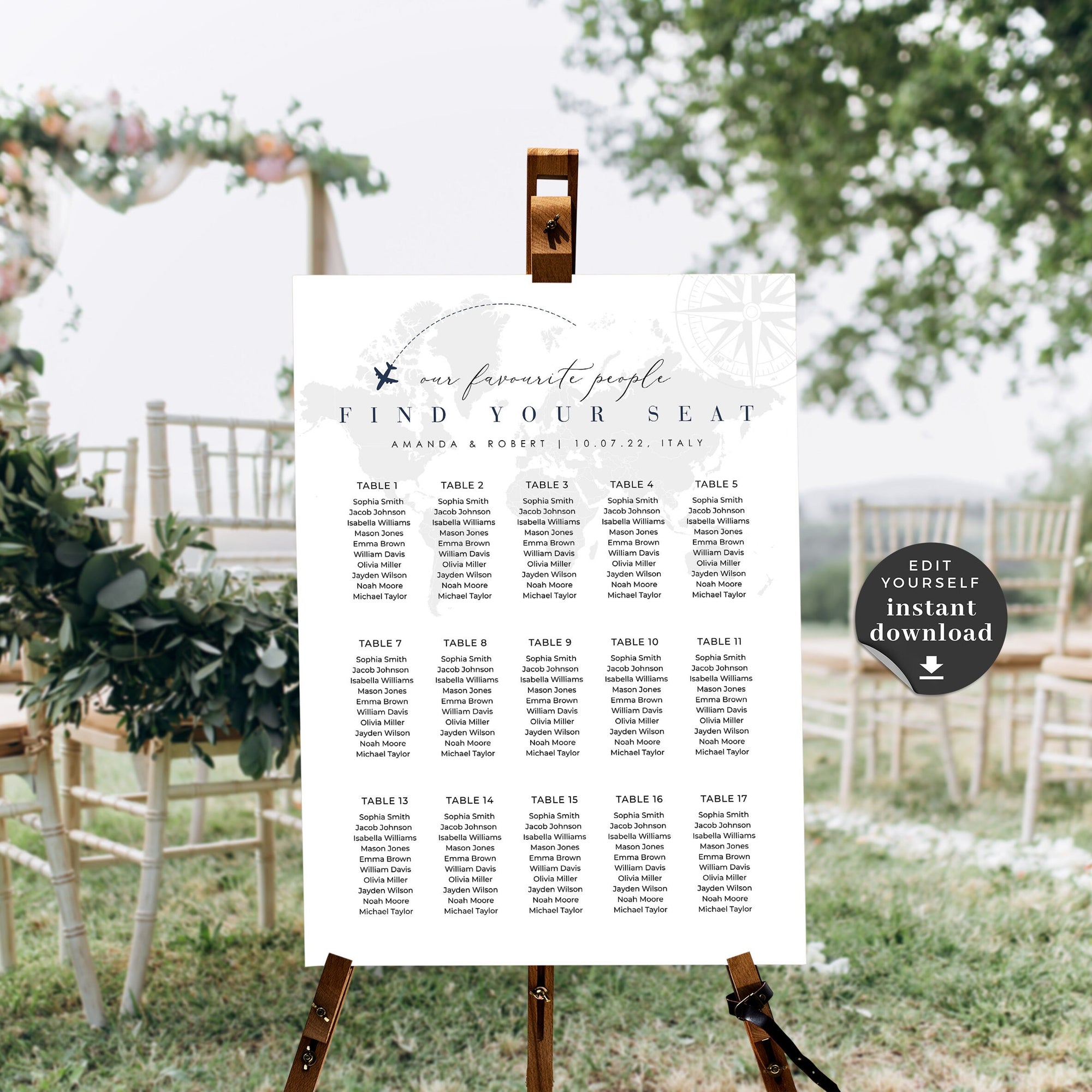 SOFIA Printable Wedding Seating Chart with map