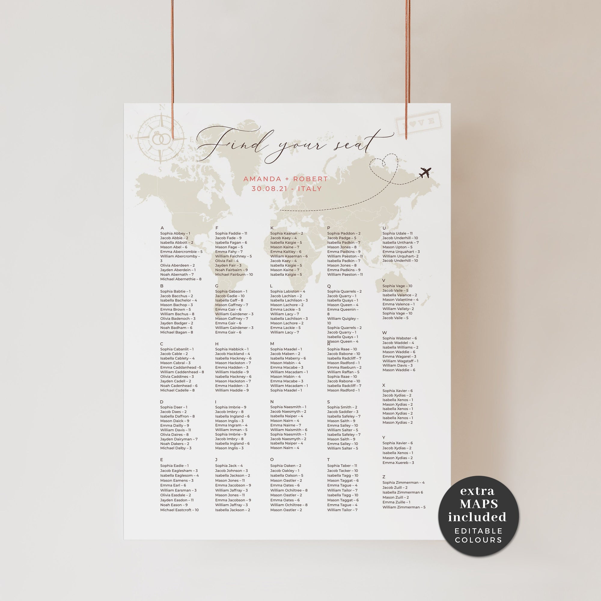 SOFIA Alphabetical Seating Chart Wedding Template