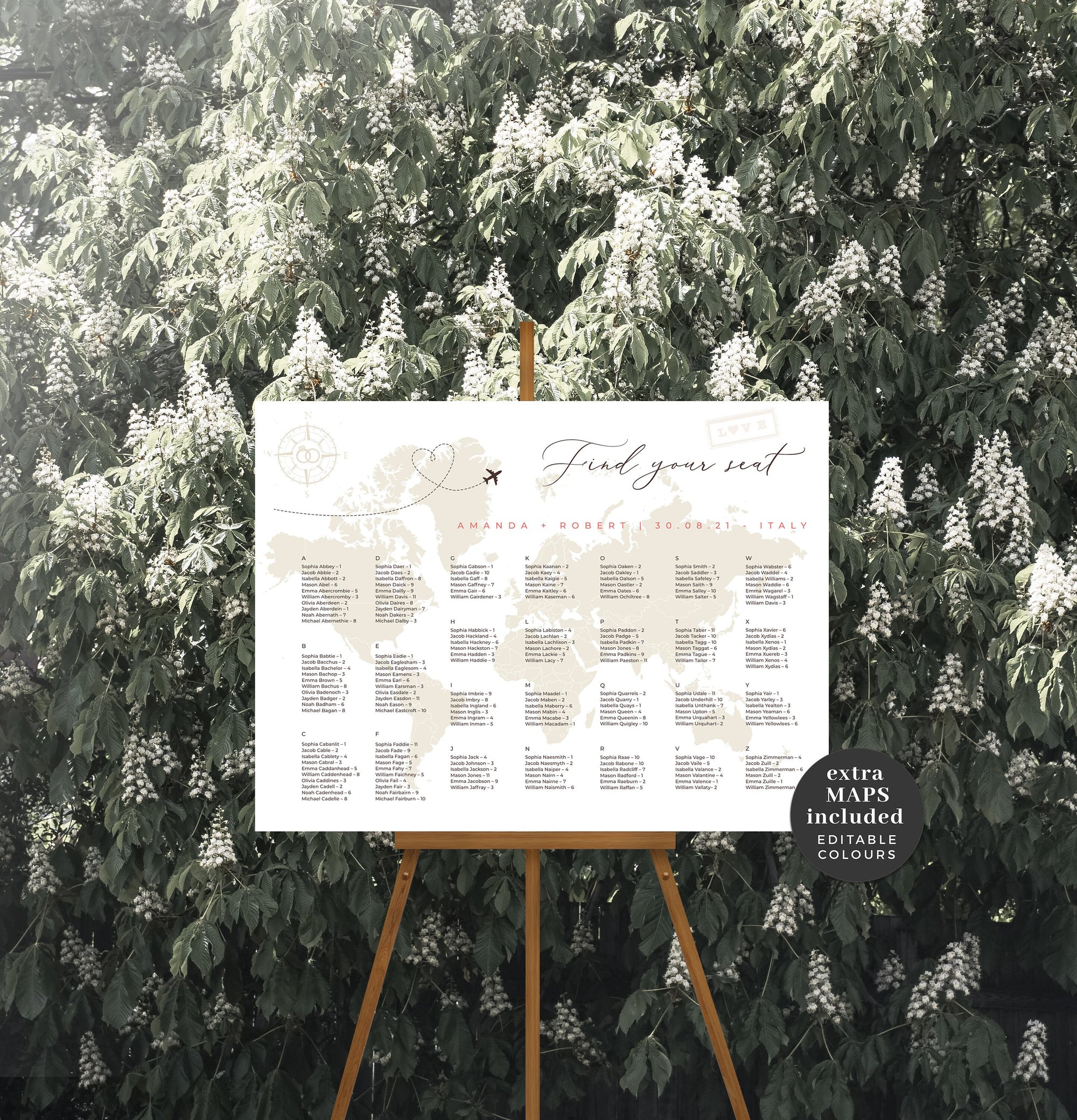 SOFIA Alphabetical Wedding Seating Chart Template
