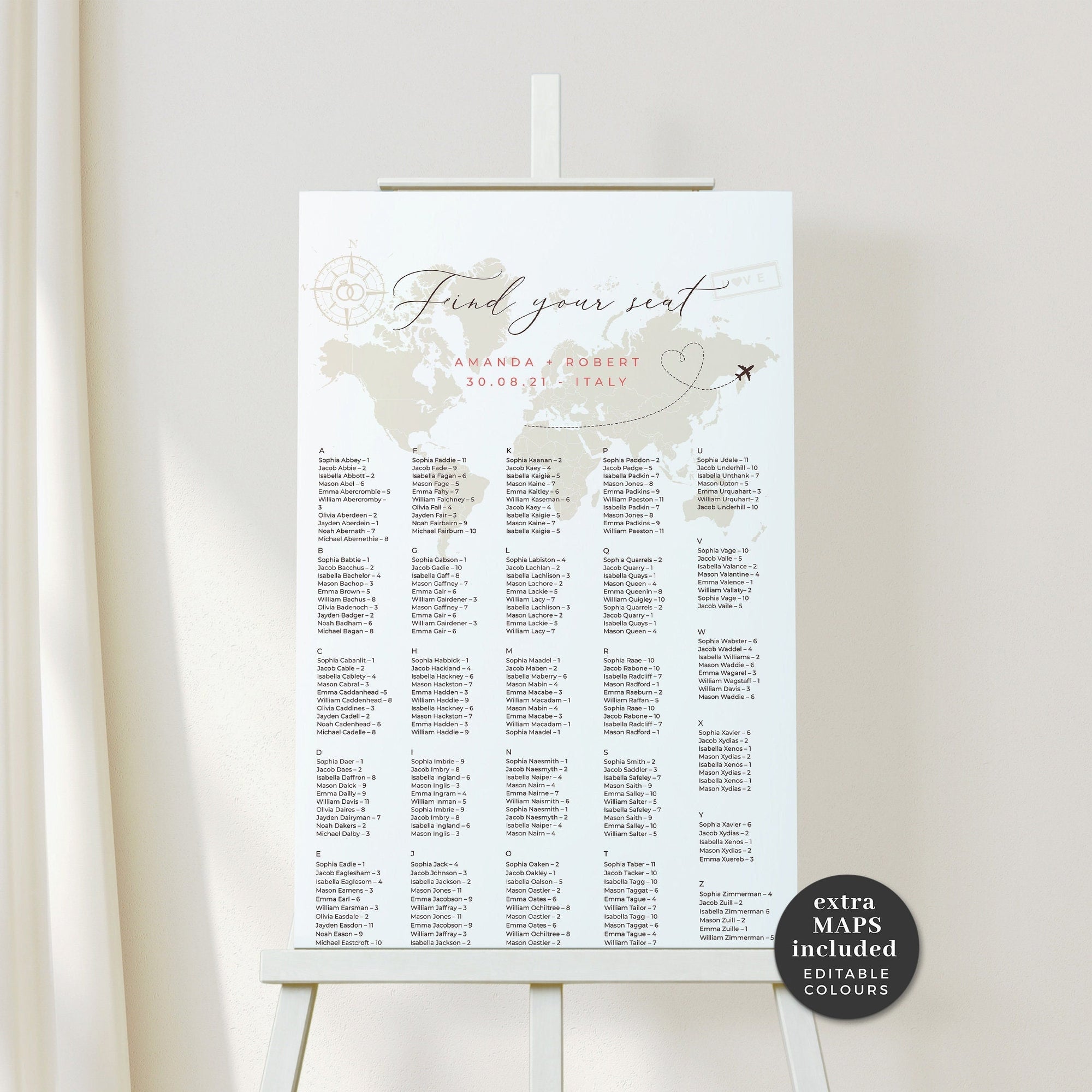 SOFIA Alphabetical Seating Chart Wedding Template