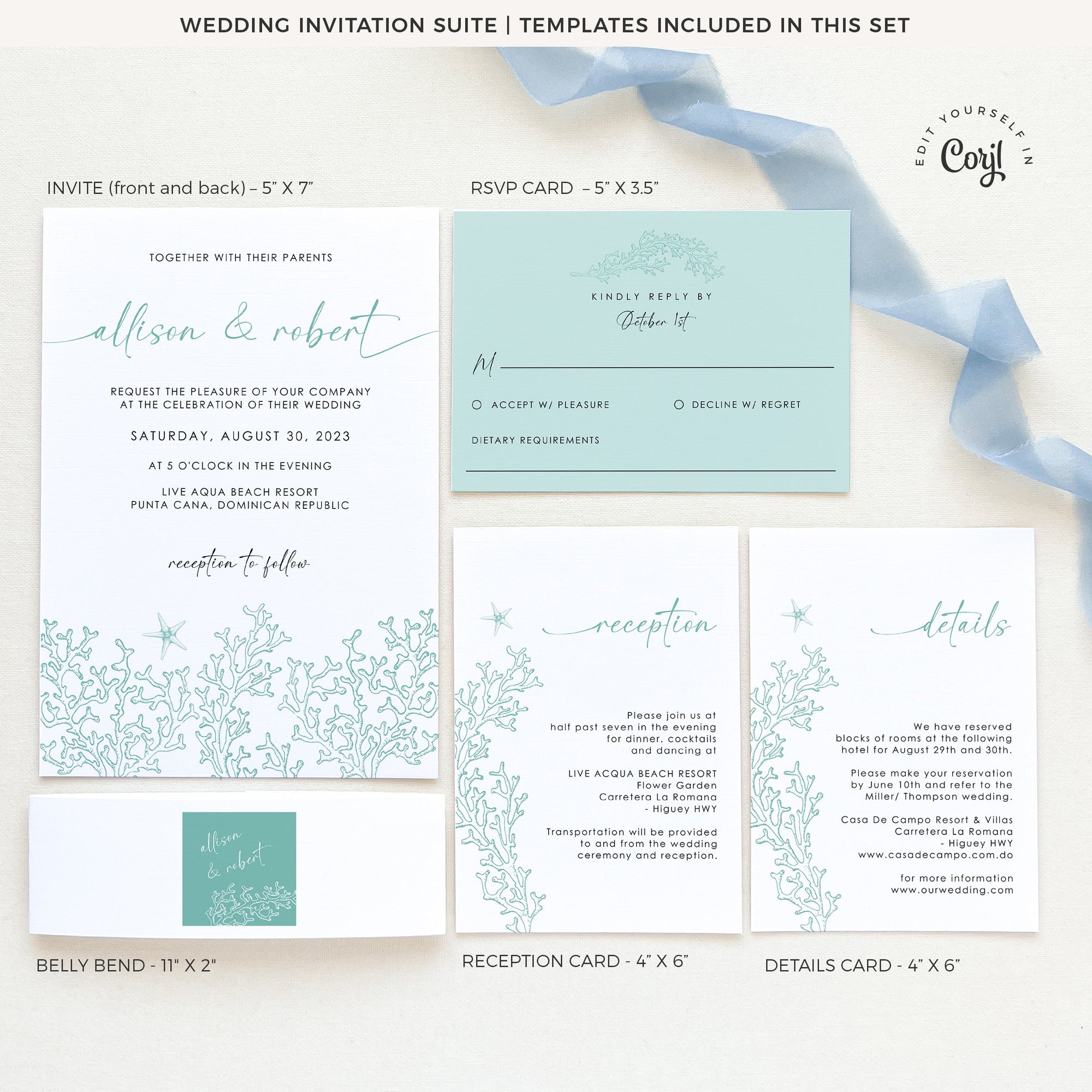 AIDA | Ocean Wedding Invitation with Rsvp Set Template