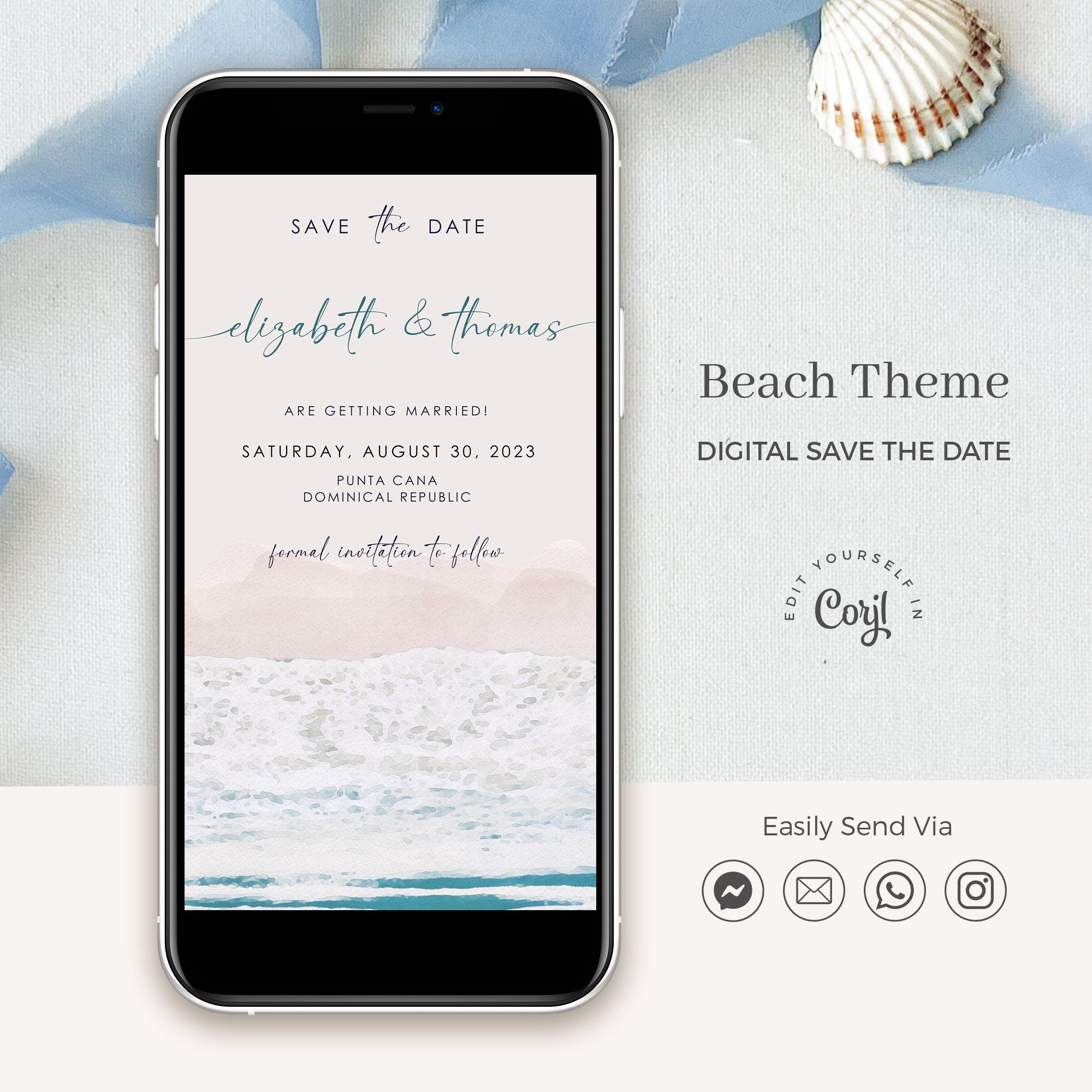 Tropical Beach Save the Date Digital