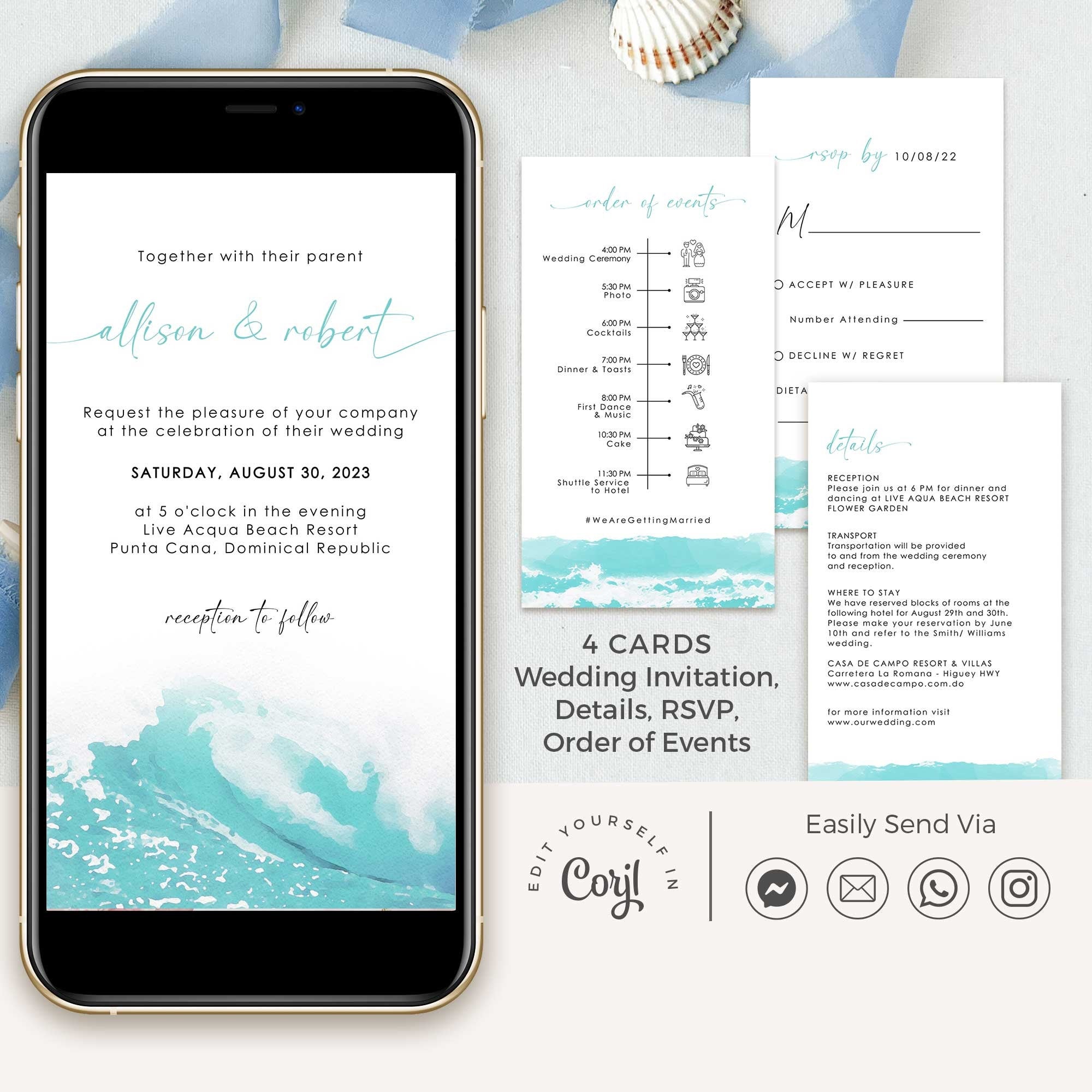 Digital Wedding Invitation Beach Theme