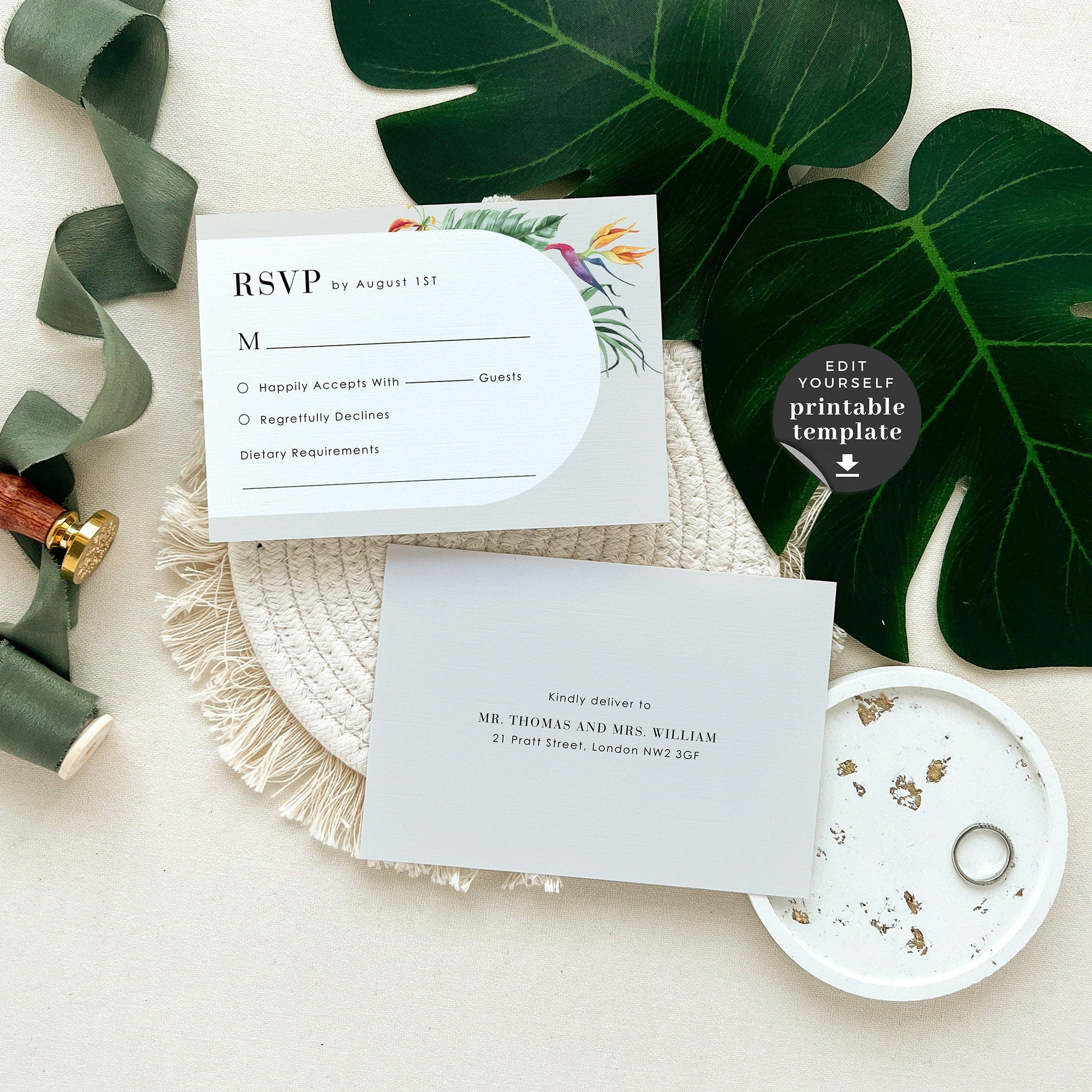 Elegant Tropical Wedding Invitation Template Suite