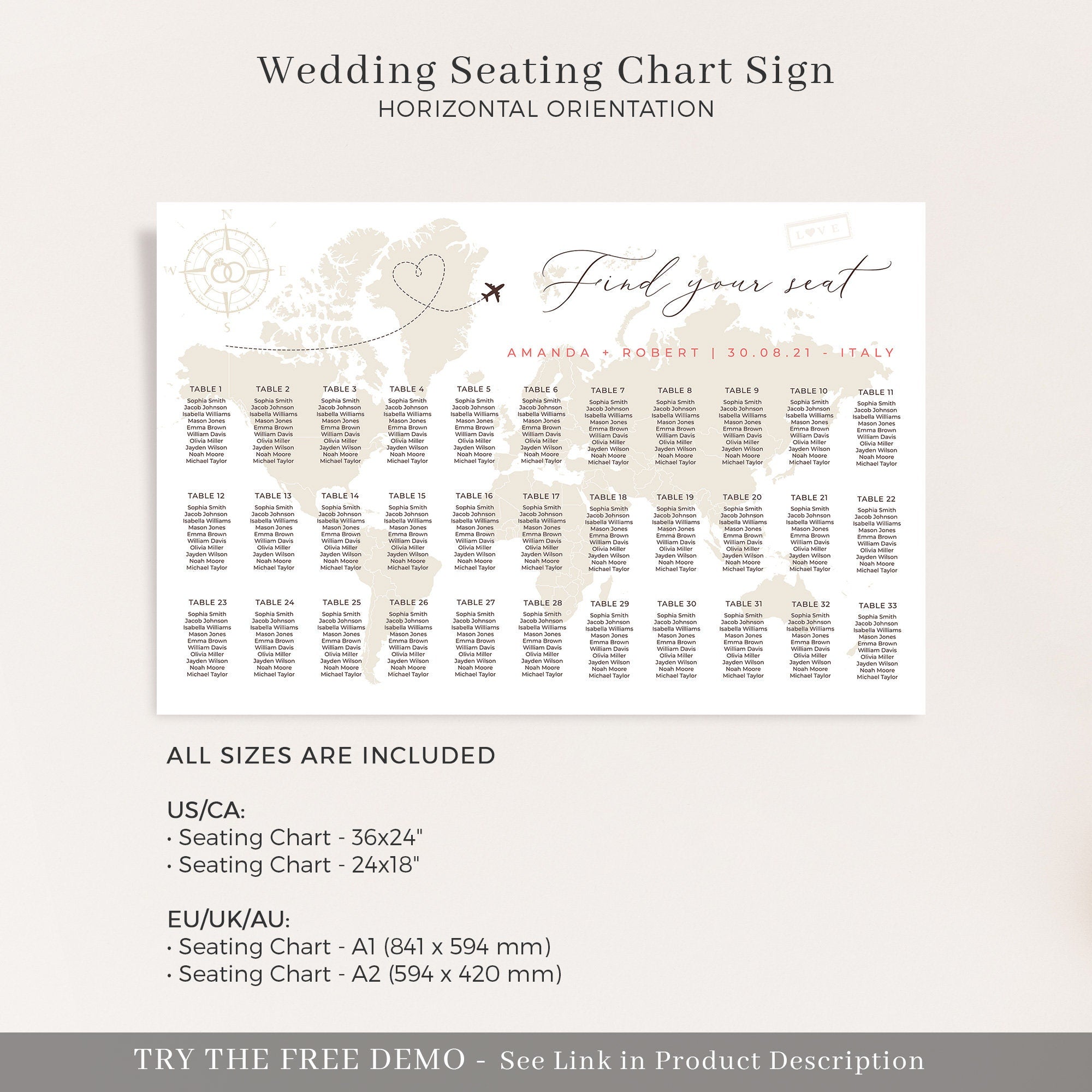 SOFIA Destination Wedding Seating Chart Template