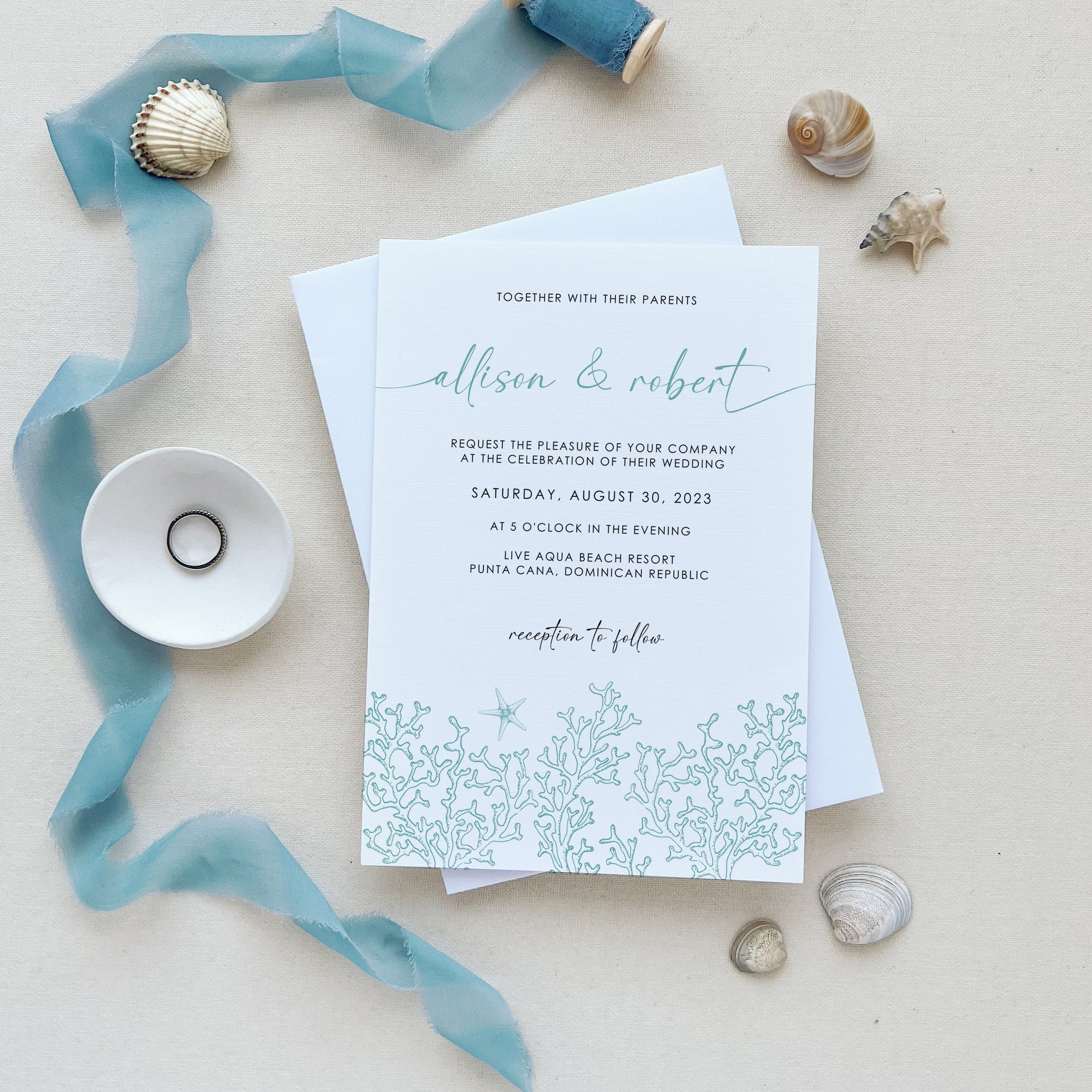 AIDA | Ocean Wedding Invitation with Rsvp Set Template