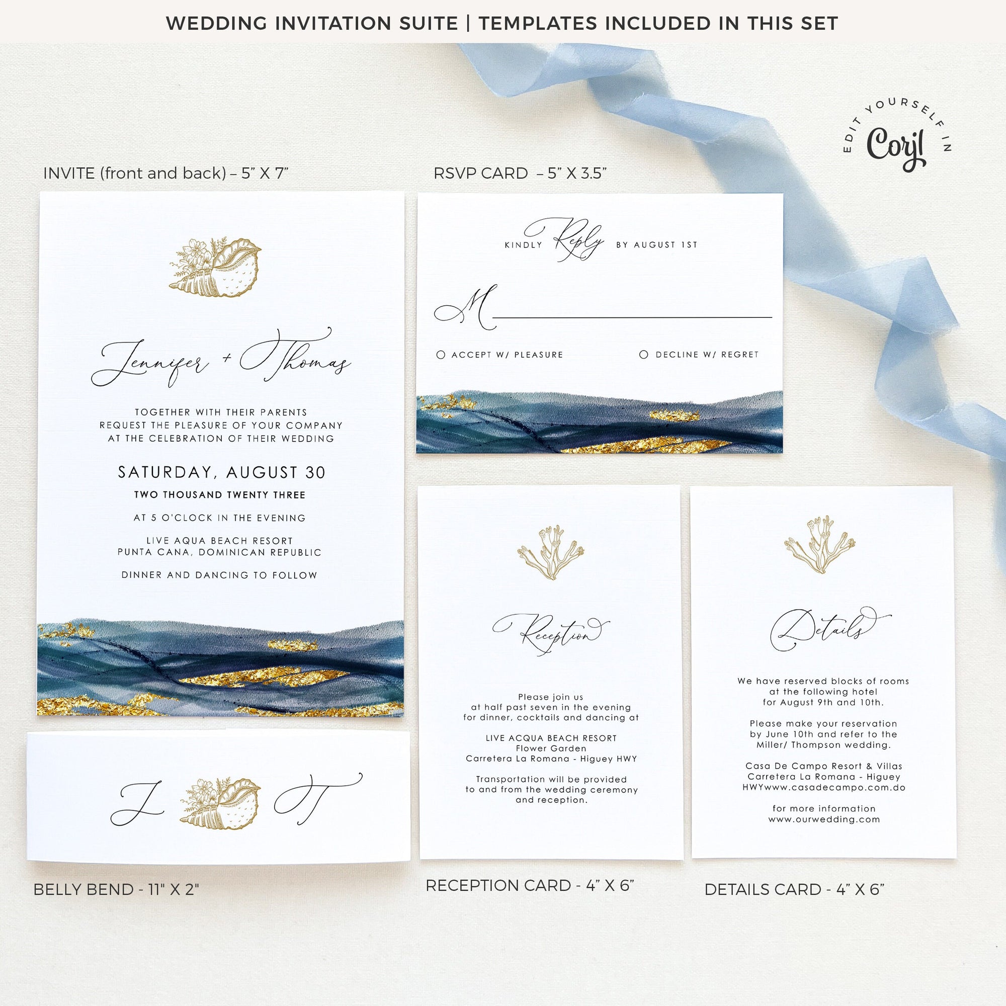 NOA | Elegant Beach Wedding Invitation Set Template