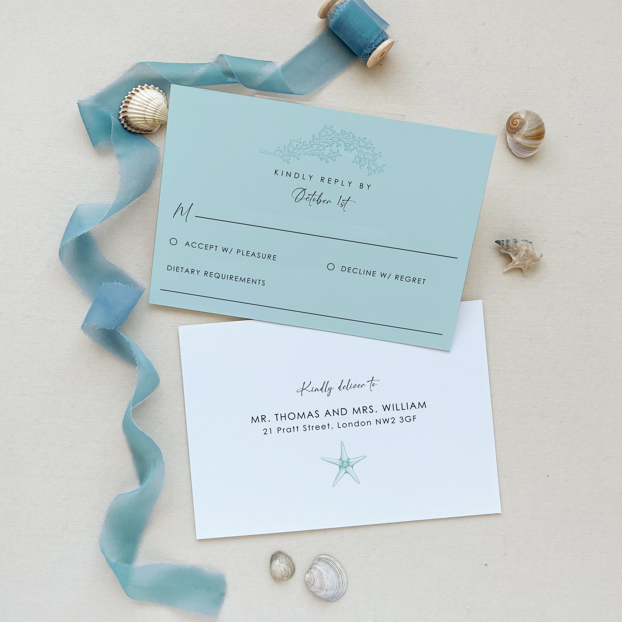 AIDA | Ocean Wedding Invitation with Rsvp Set Template