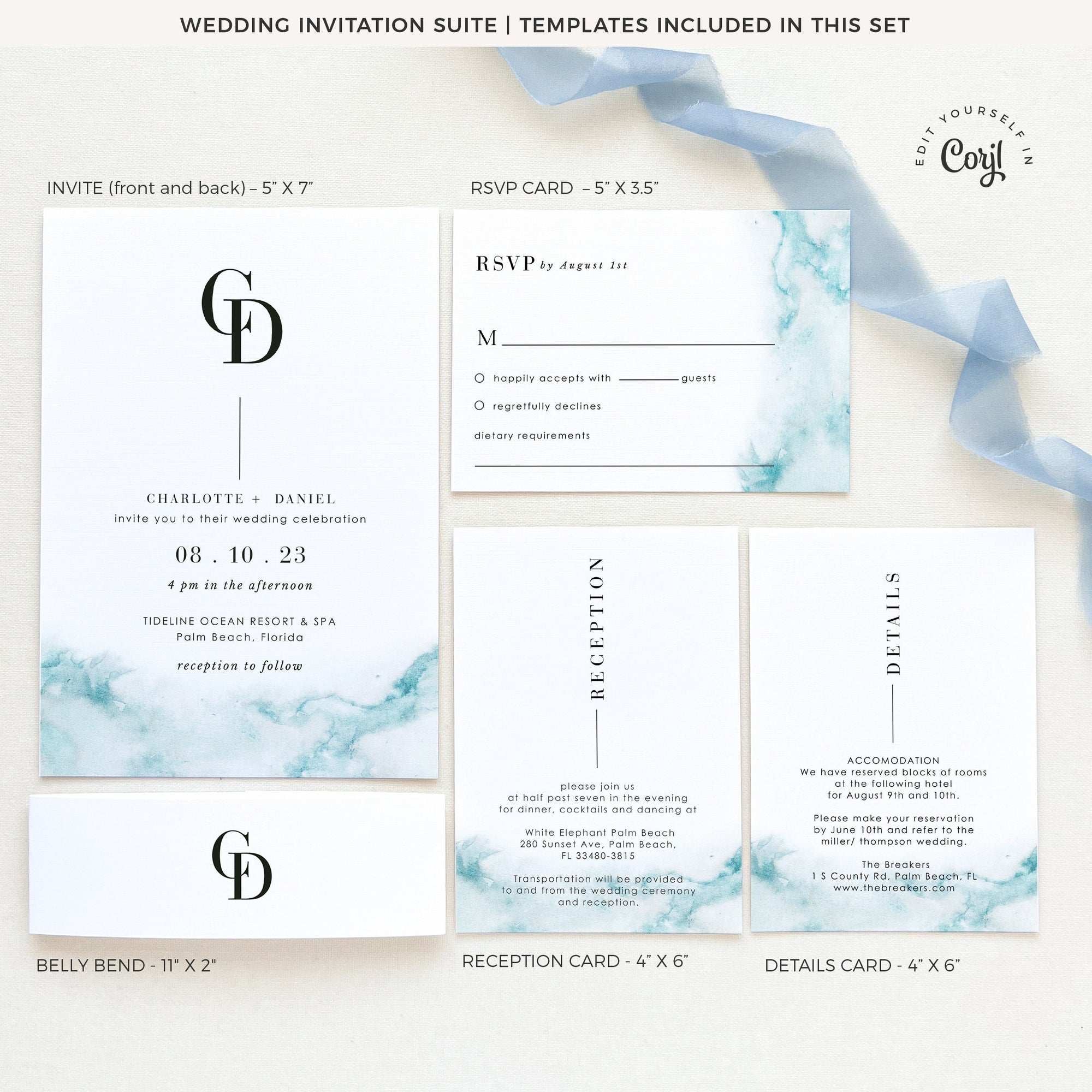 Chiara | Beach Wedding Invitation Suite Template