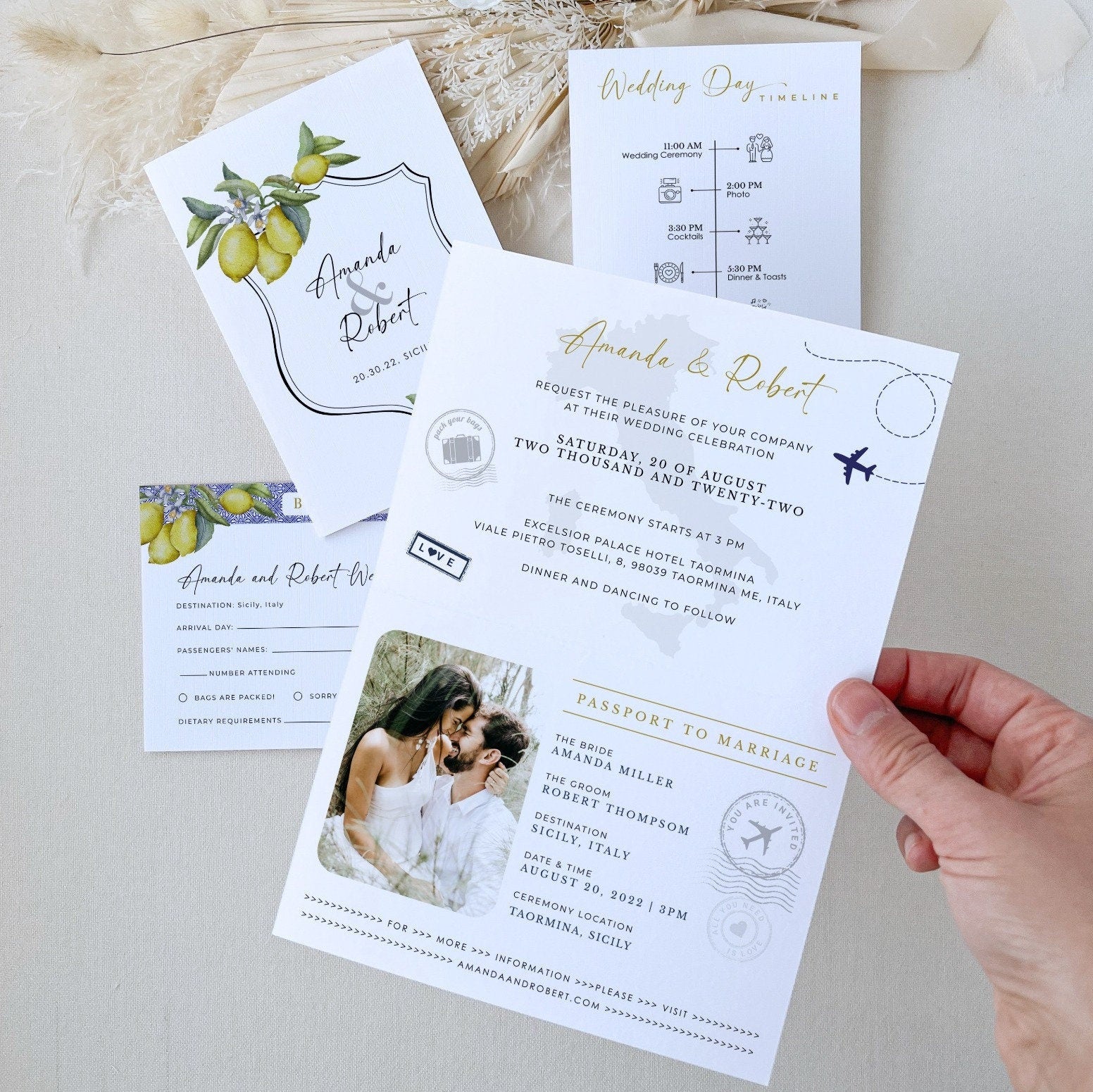 Mediterranean Italy Passport Wedding Invitation Template