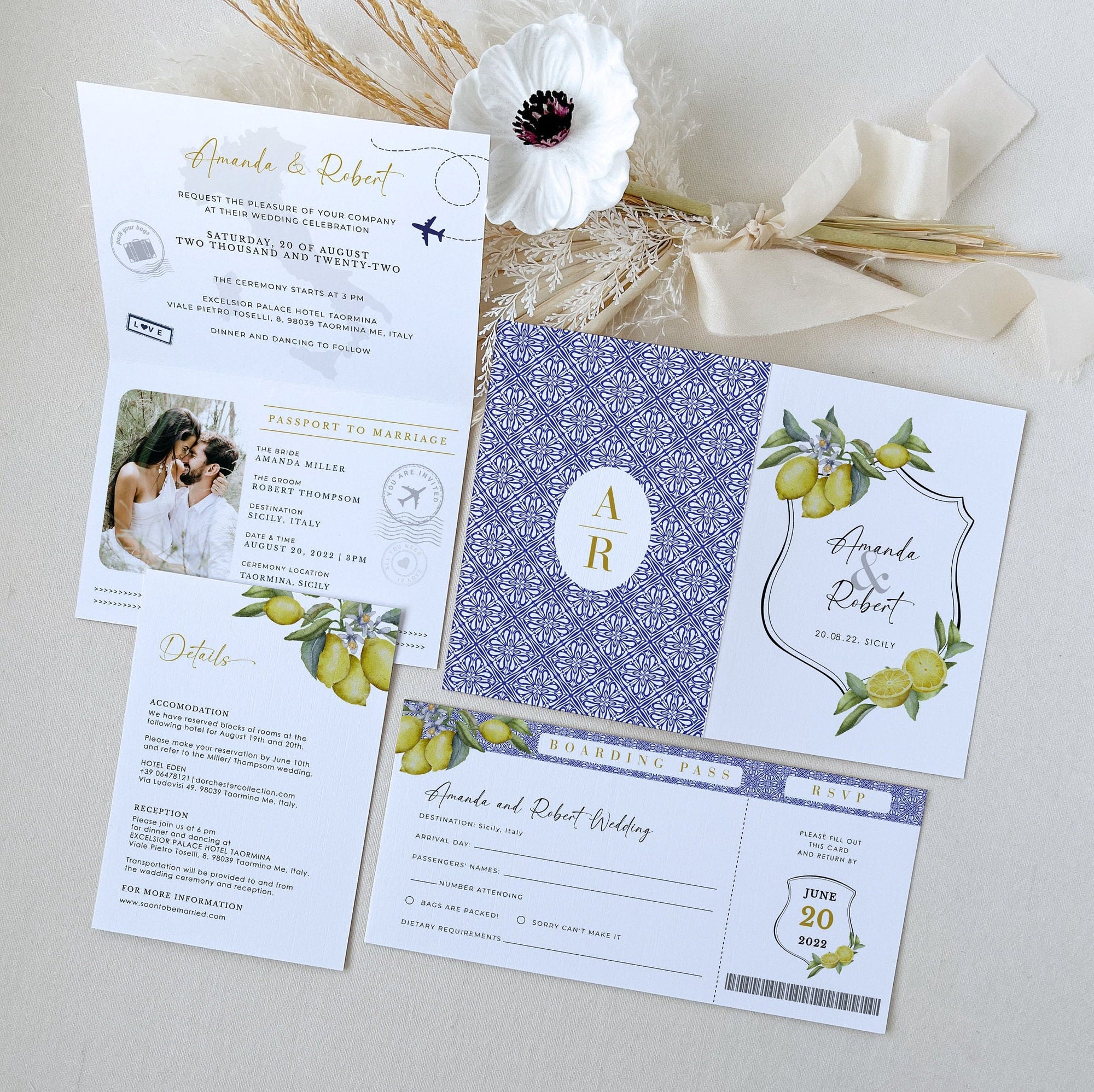 Mediterranean Italy Passport Wedding Invitation Template