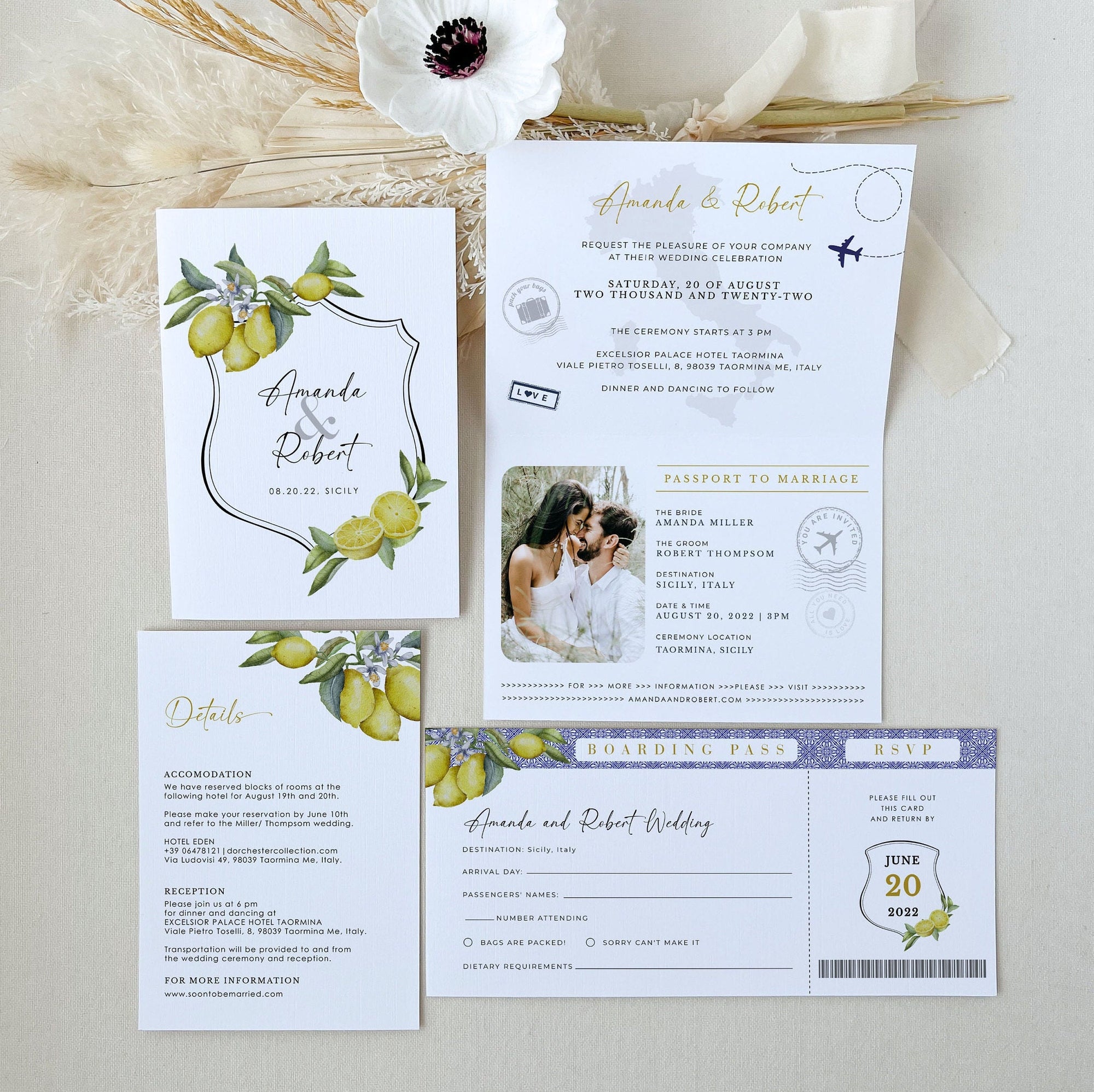 Mediterranean Italy Passport Wedding Invitation Template