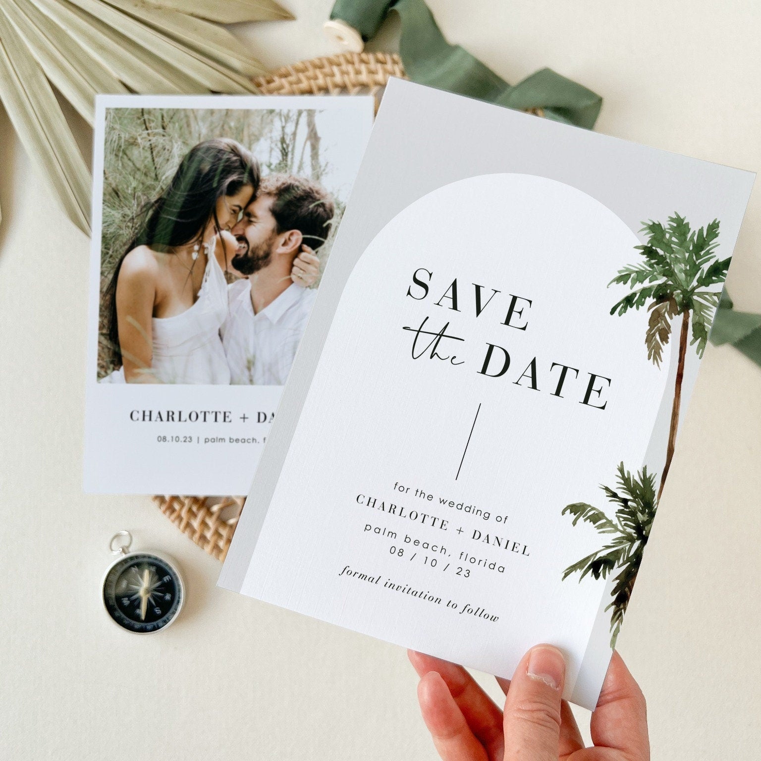 KONA Palm Tree Save Date Template With Photo