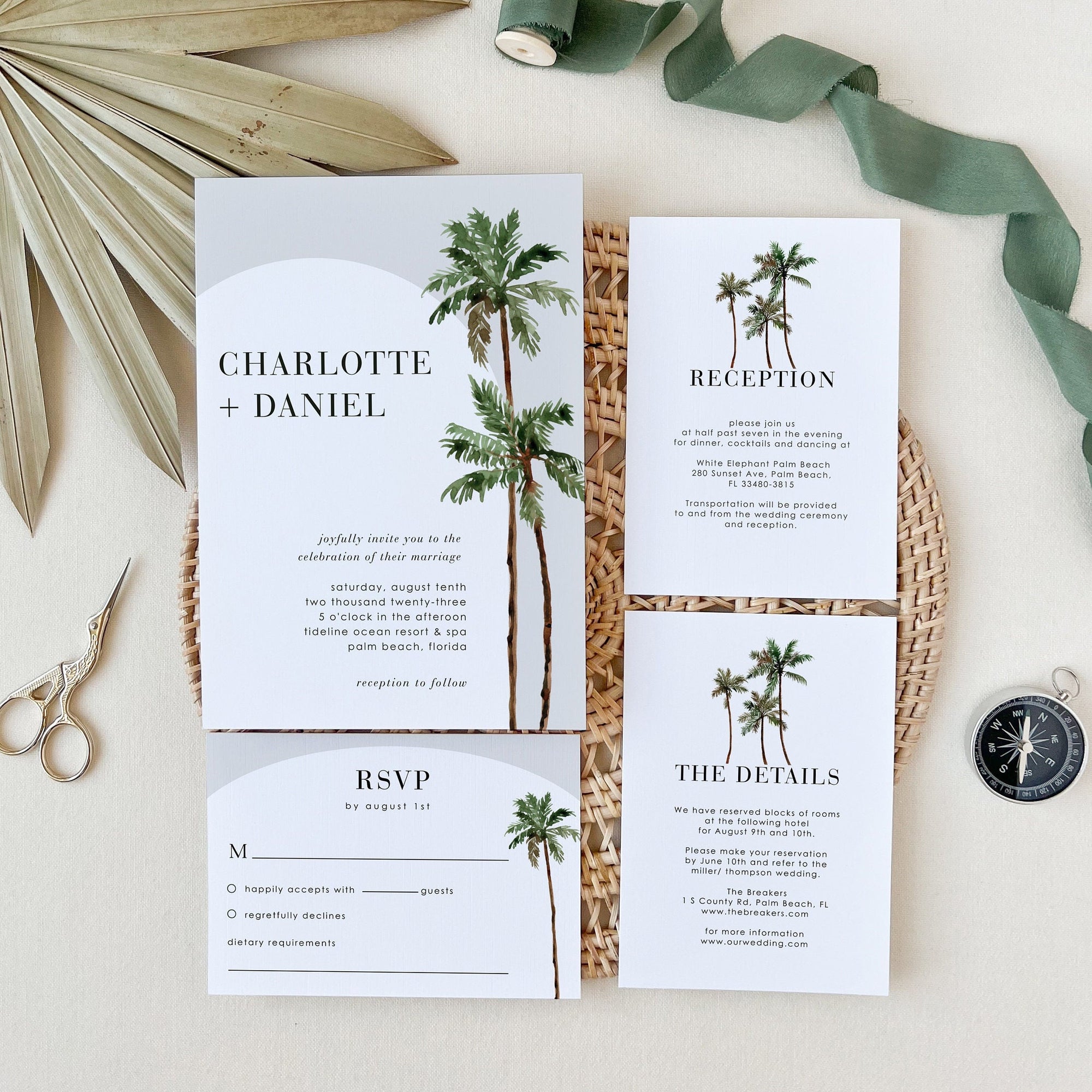 KONA Palm Tree Wedding Invitation Suite Template