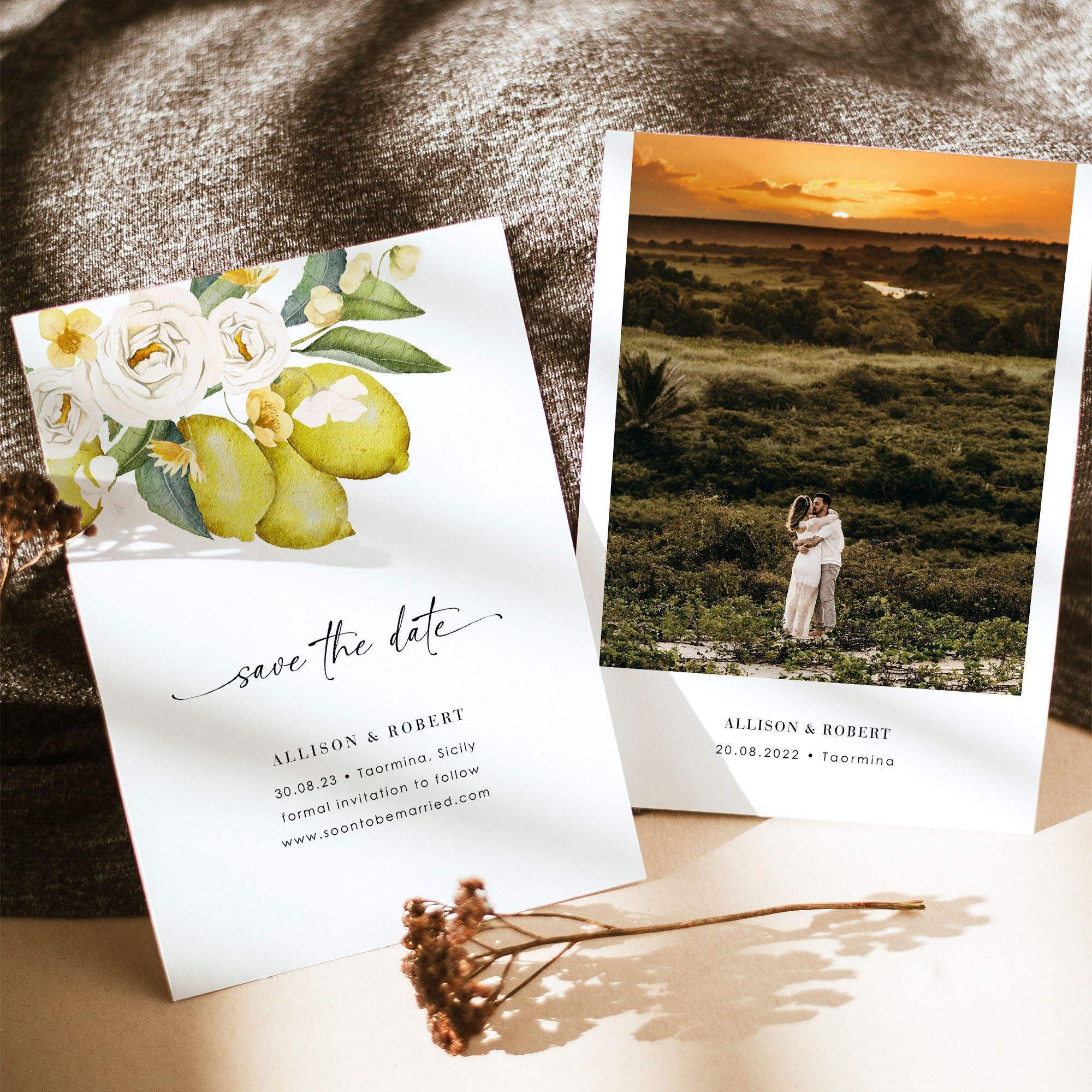 Amelia | Mediterranean Italy Save the Date with Lemon