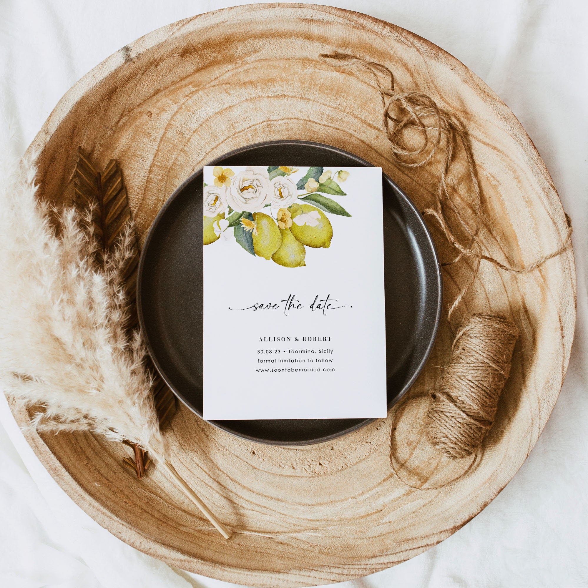Amelia | Mediterranean Italy Save the Date with Lemon