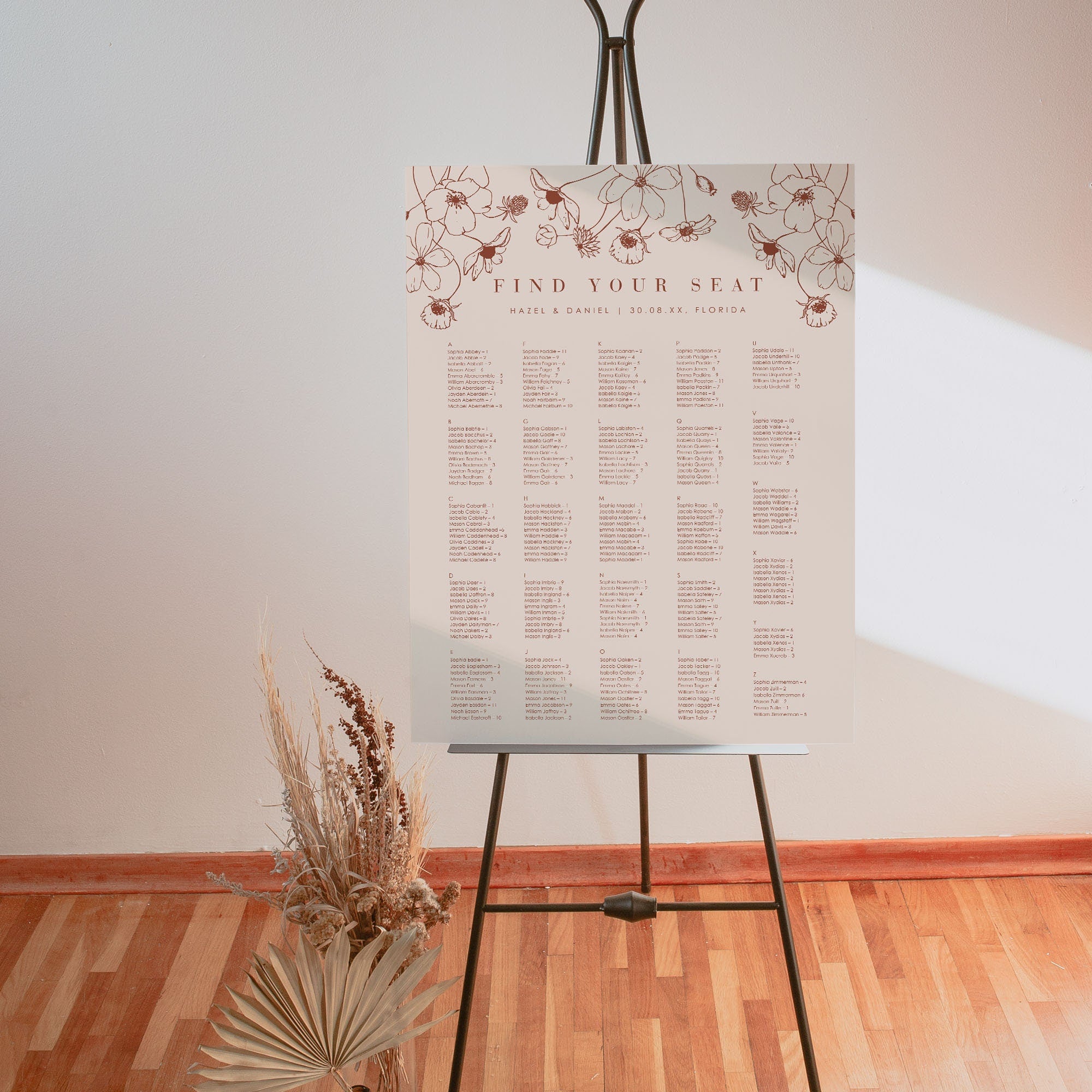 HAZEL Terracotta Wedding Seating Chart Alphabetical