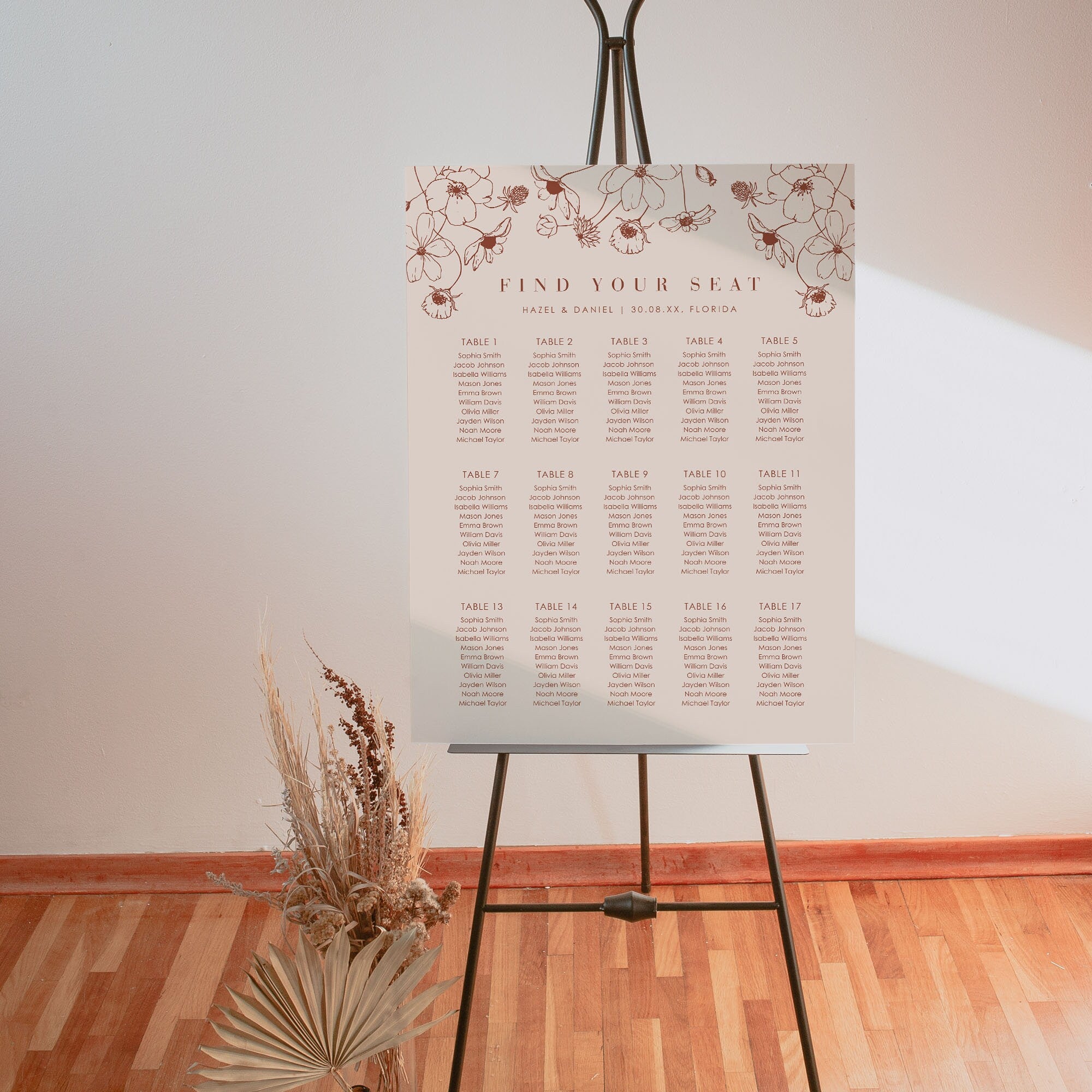 HAZEL Burnt Orange Wedding Seating Chart Printable