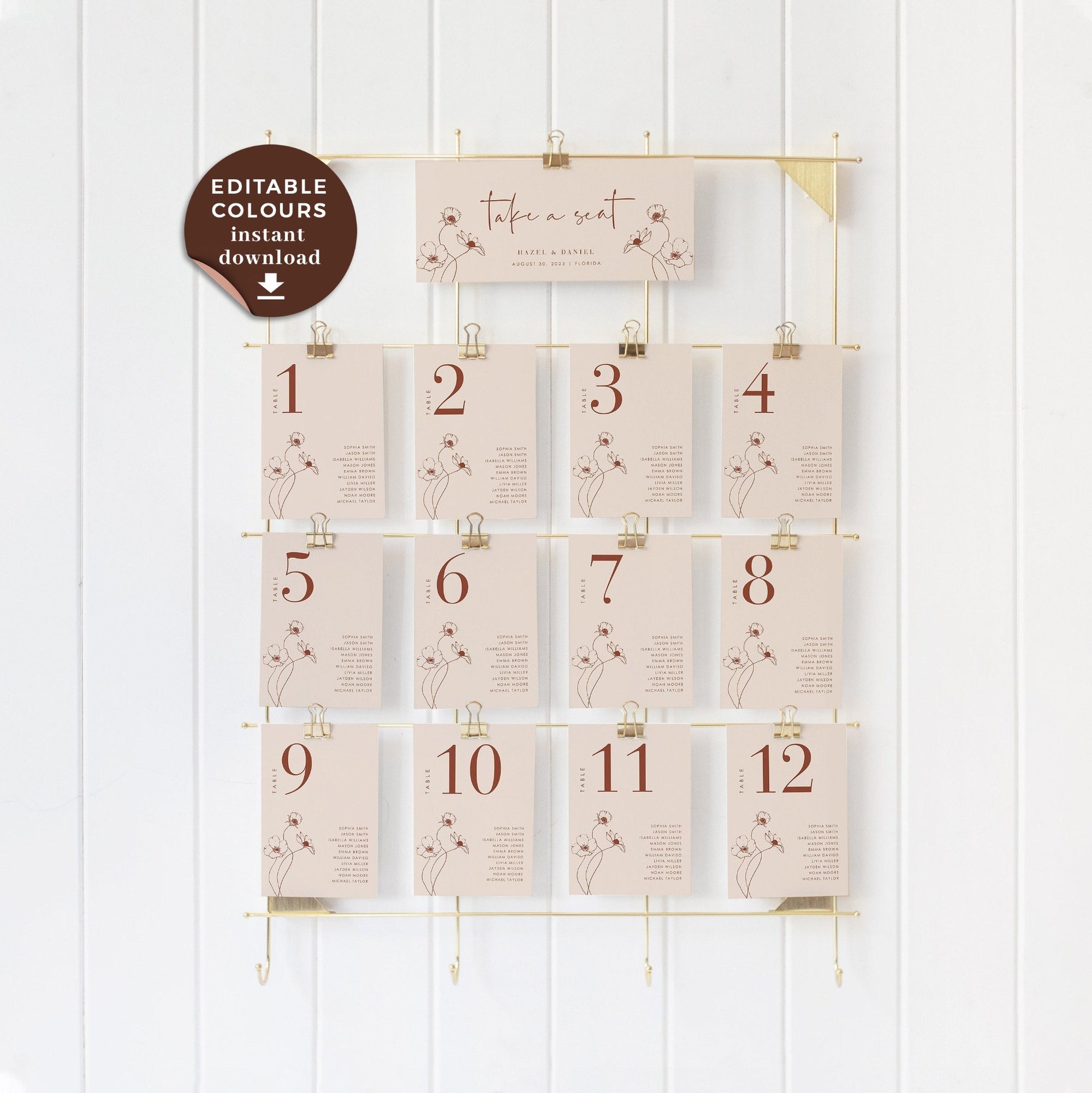 HAZEL Terracotta Seating Cards Wedding Template