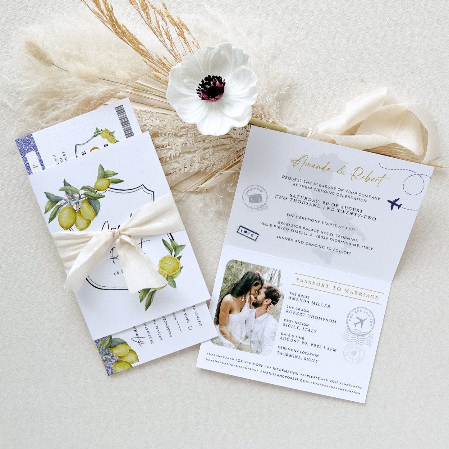 Mediterranean Italy Passport Wedding Invitation Template