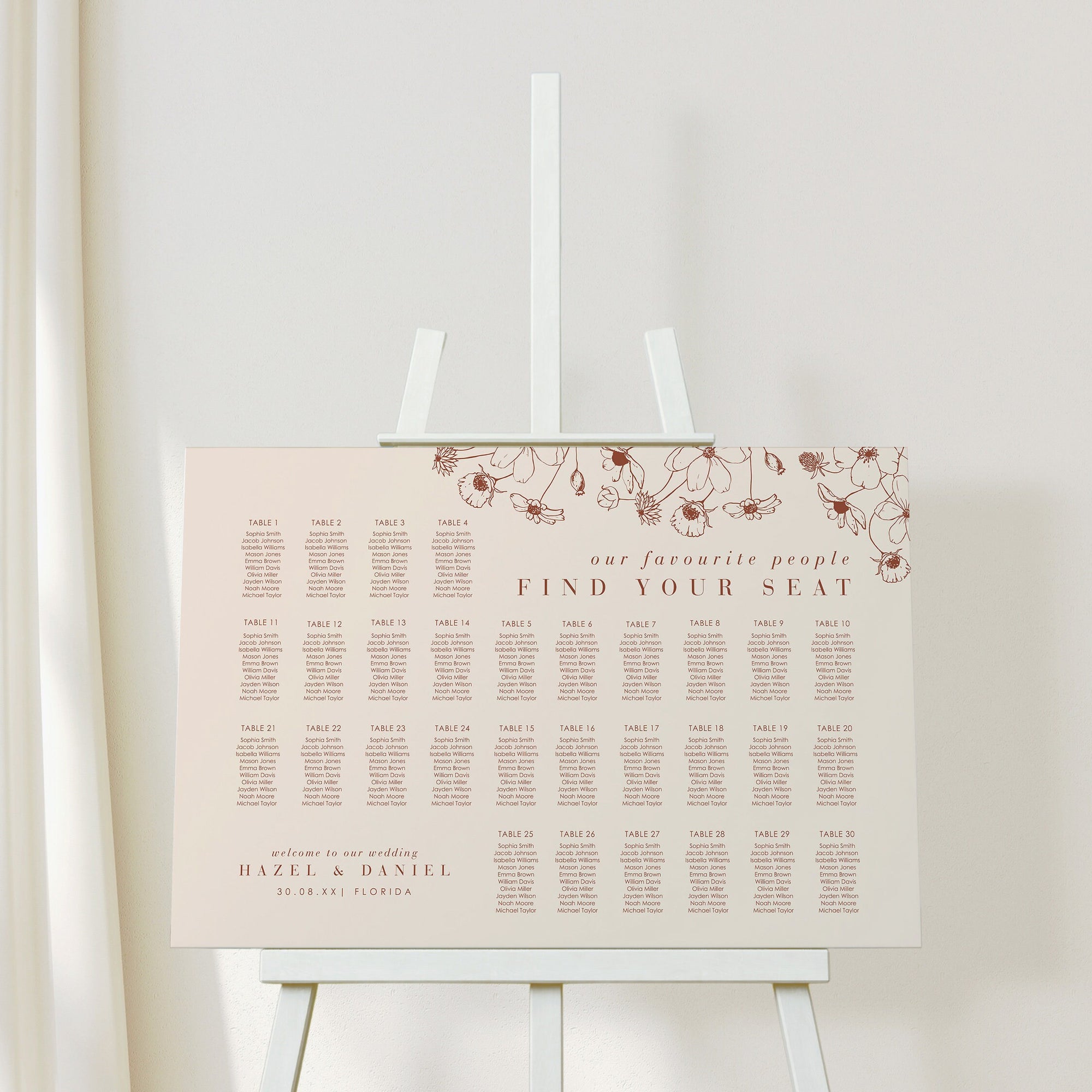 HAZEL | Terracotta Wedding Seating Chart Plan Template