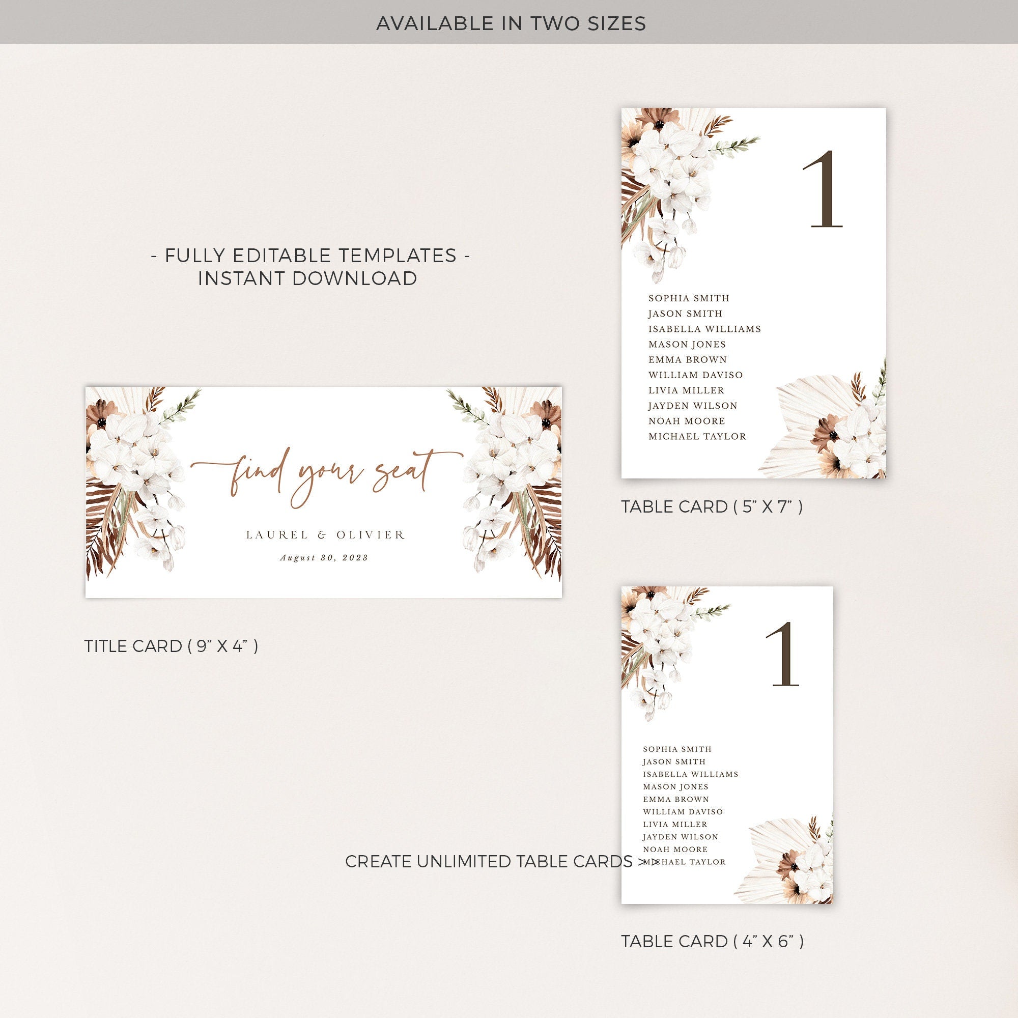 LAUREL Printable Seating Cards for Wedding Boho