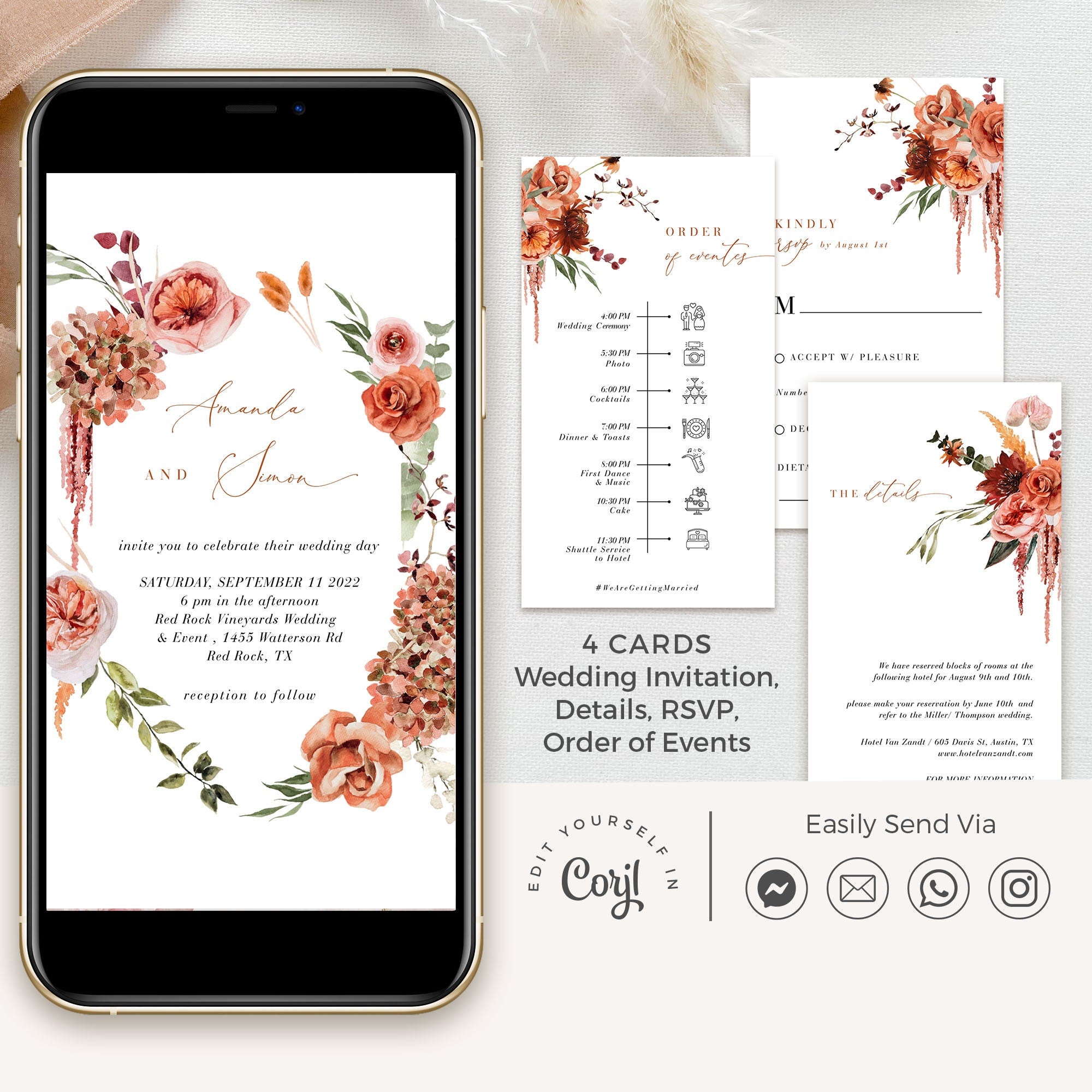 SCARLETT Wedding Invitation with Rsvp Boho Chic
