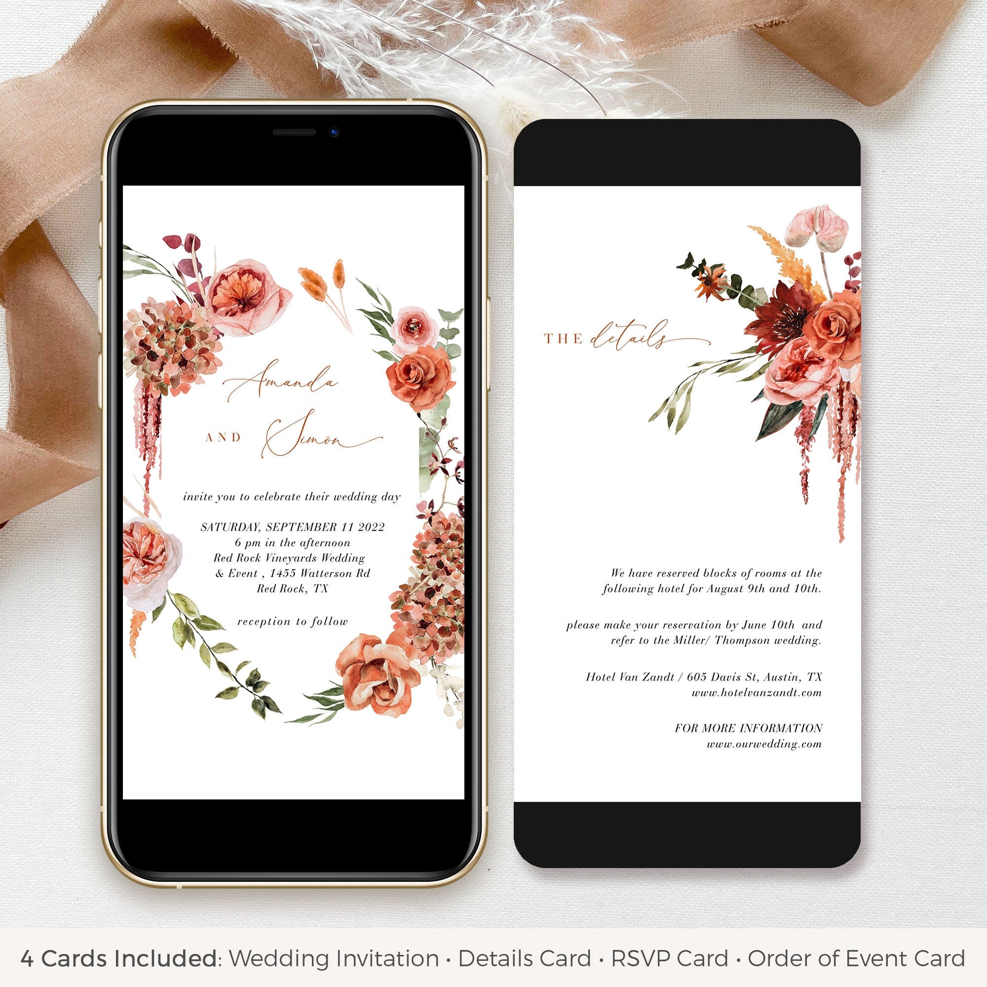 SCARLETT Wedding Invitation with Rsvp Boho Chic