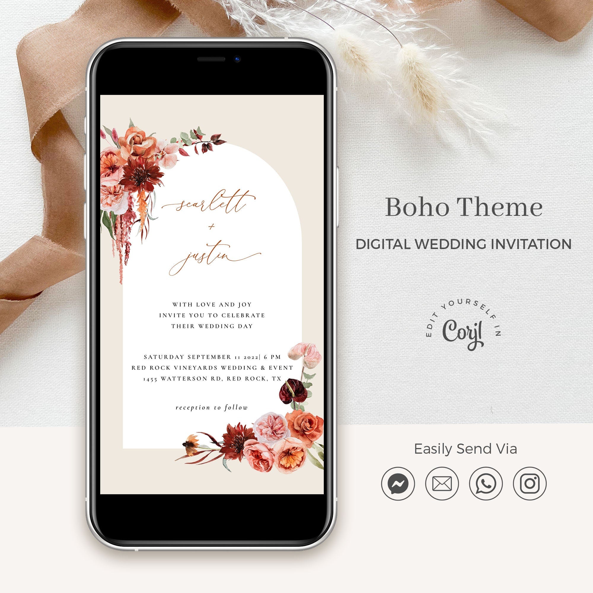 SCARLETT Bohemian Wedding Invitation Card Electronic