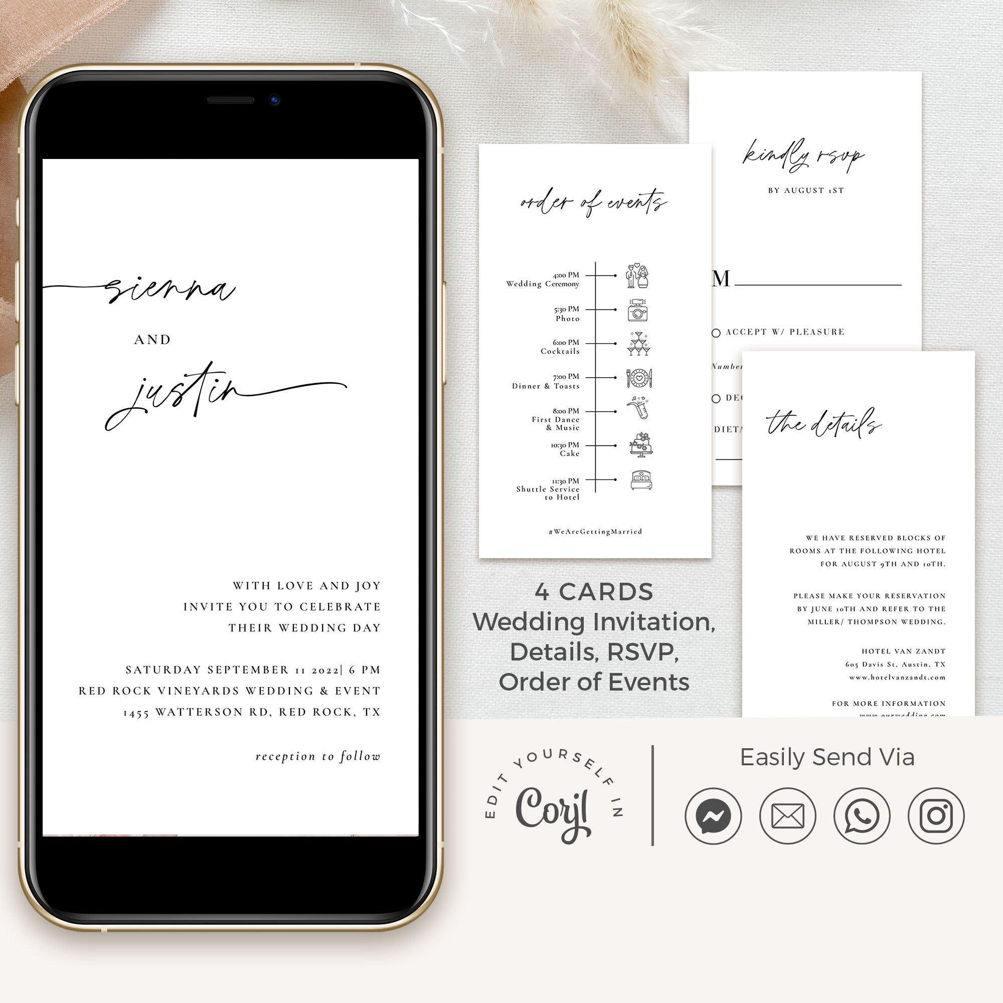 LAURA Modern Wedding Invitation Black and White Digital