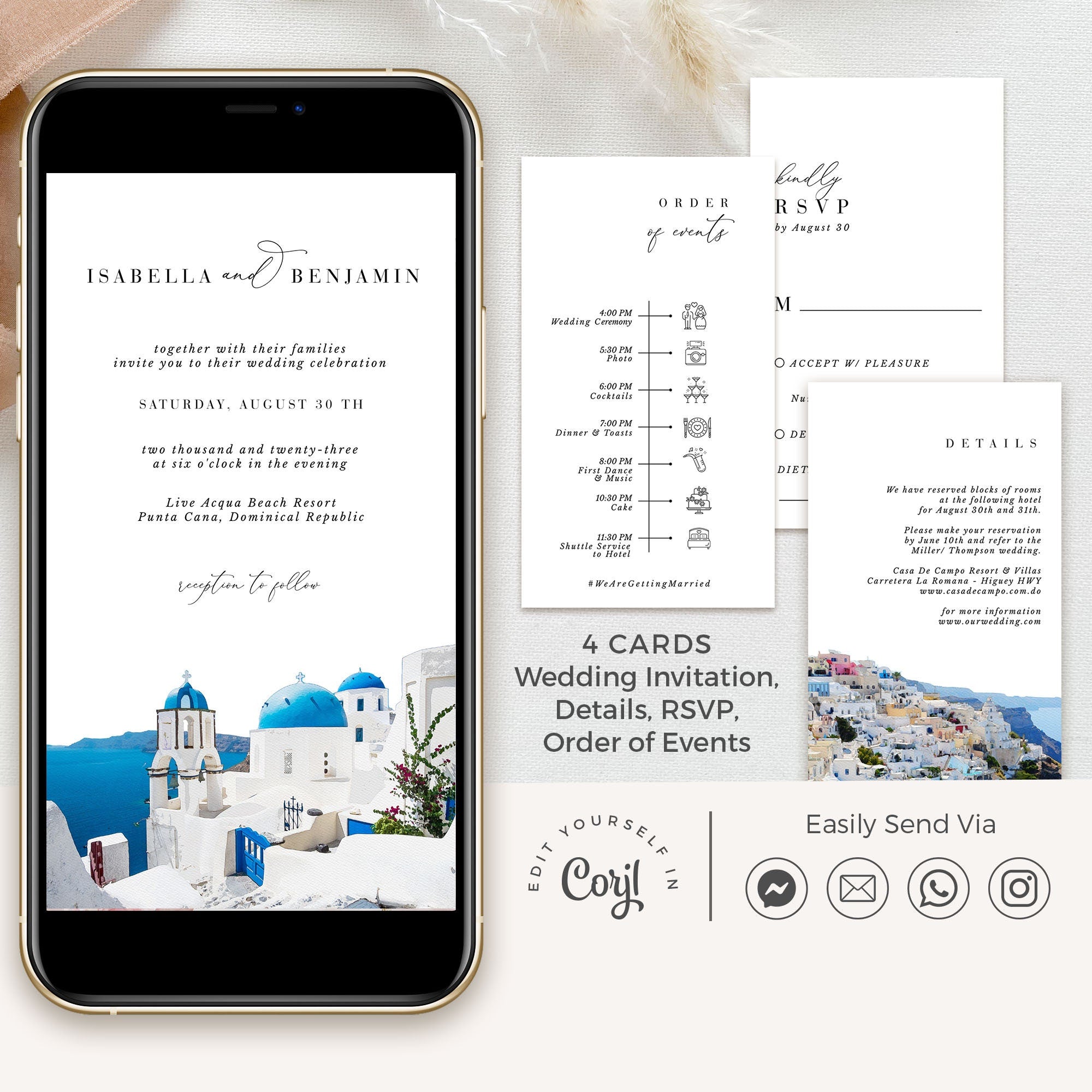SANTORINI Wedding Invite Set Digital Card