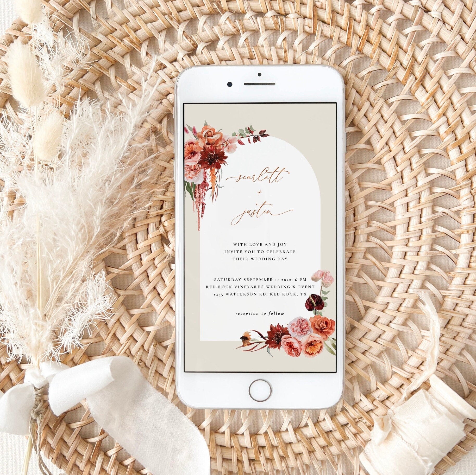 SCARLETT Bohemian Wedding Invitation Card Electronic