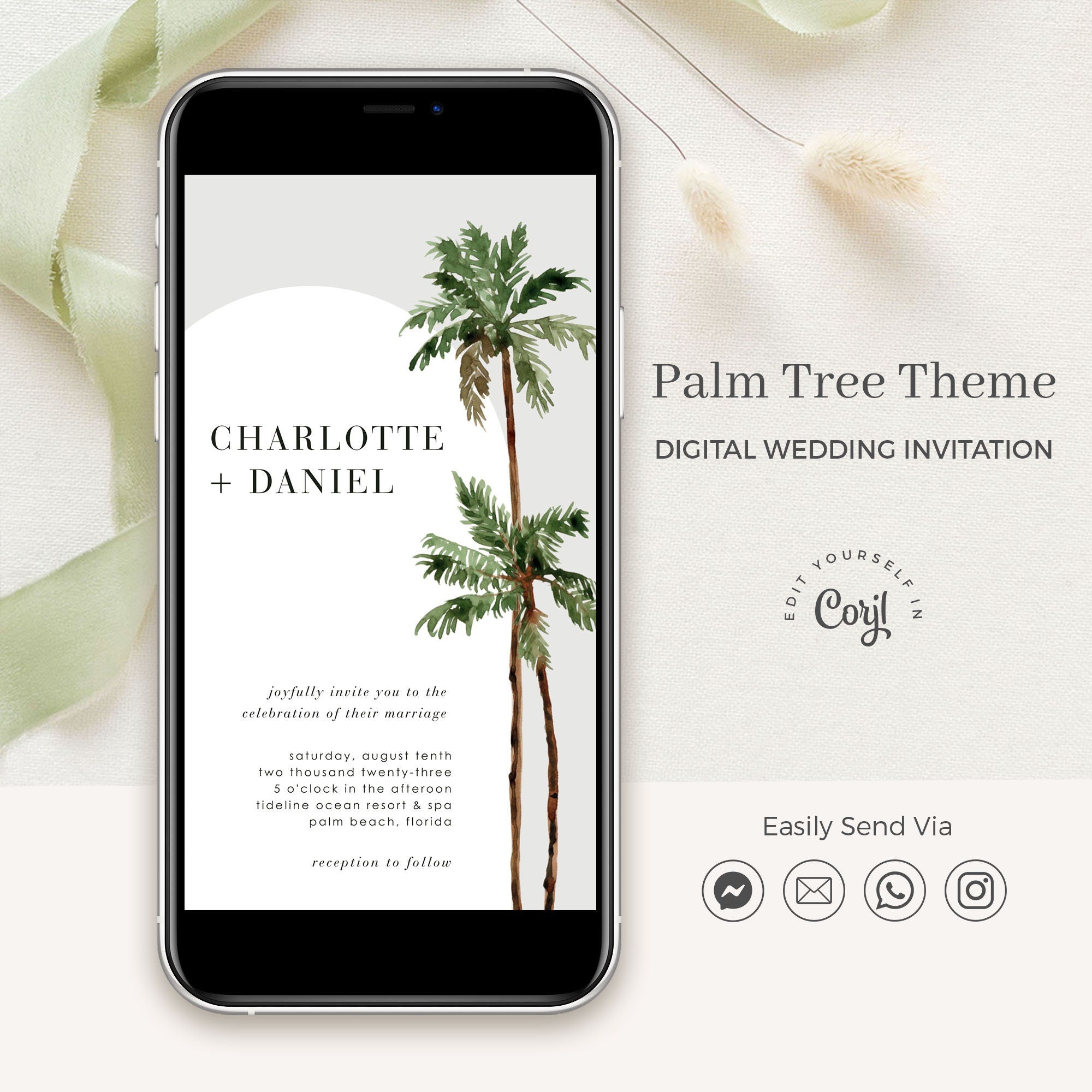 Palm Tree Wedding Invitation Digital Card