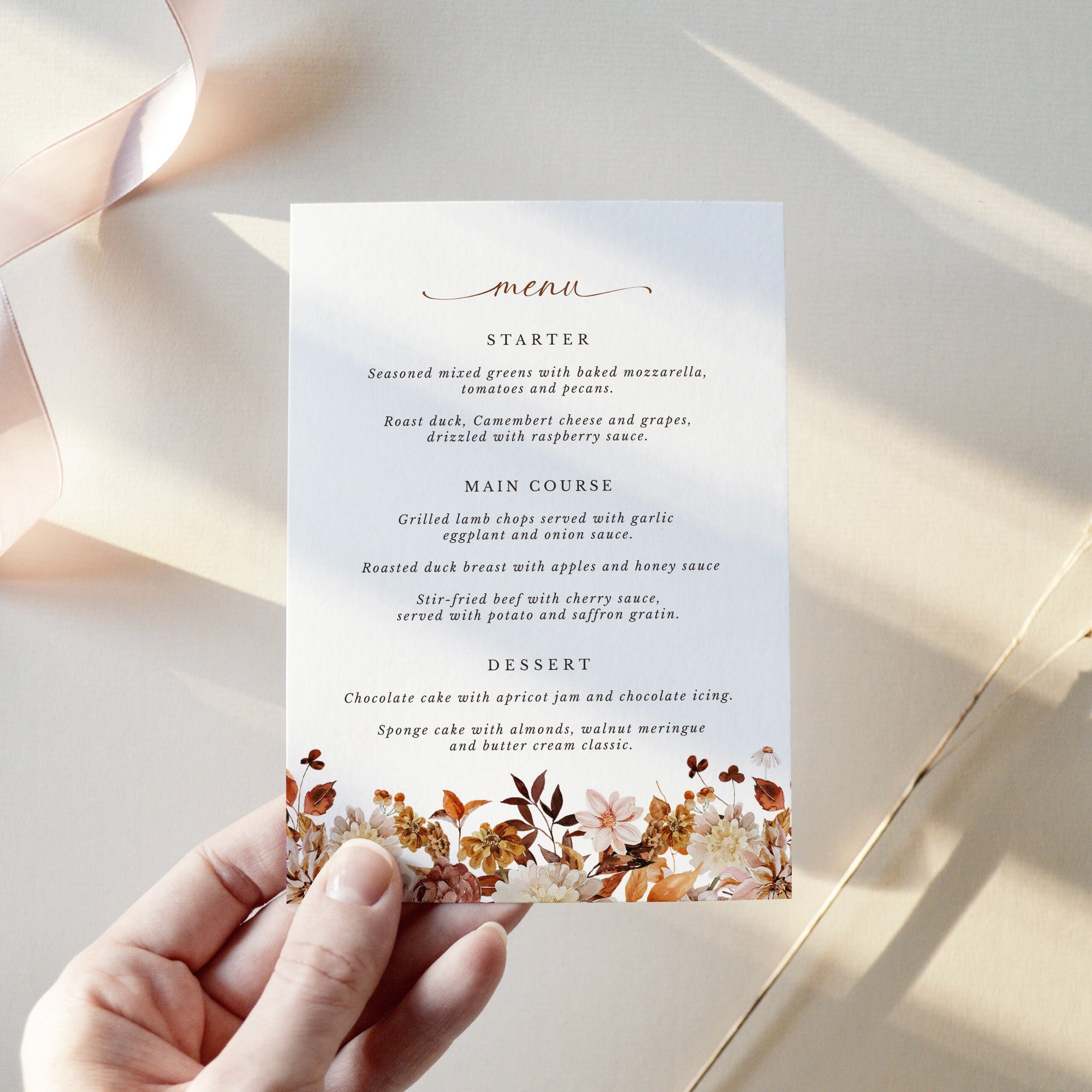 MARIGOLD Fall Wedding Menu Cards Diy