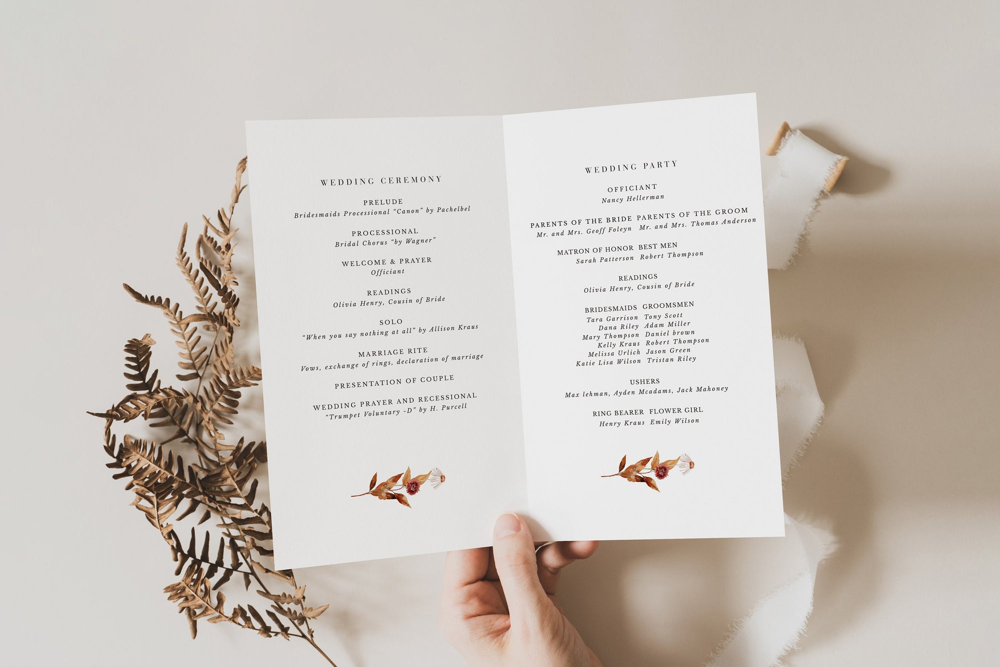 MARIGOLD Fall Wedding Program Template Bifold