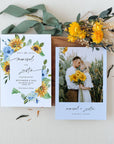 IVY Save the Date Templates Sunflower and Dusty Blue Roses