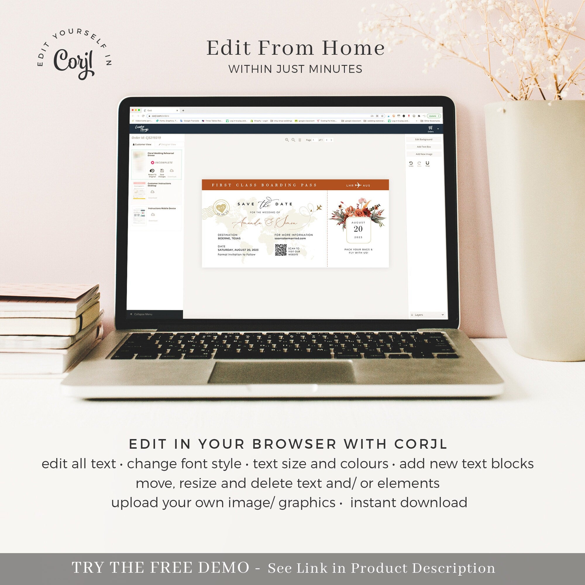 SCARLETT Boarding Pass Save the Date Template