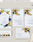 IVY Diy Wedding Invitations Set with Sunflowers and Blue Roses