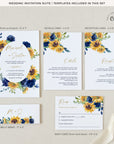 IVY Navy Blue Yellow Wedding Invitations Suite Template
