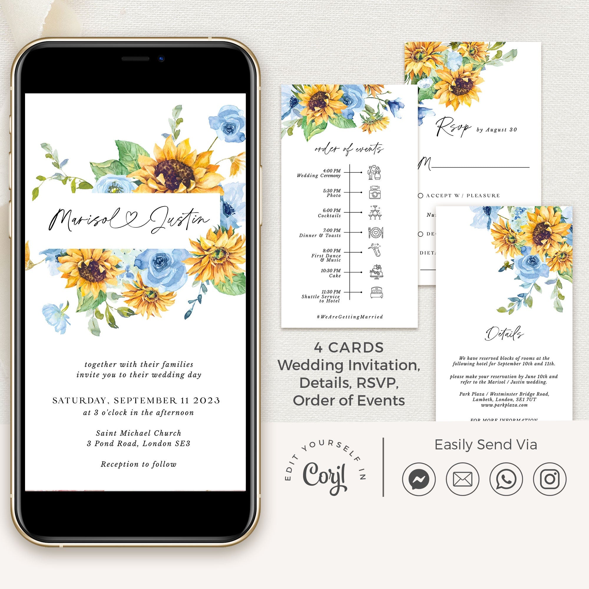 IVY Sunflower and Roses Wedding Invitation Electronic