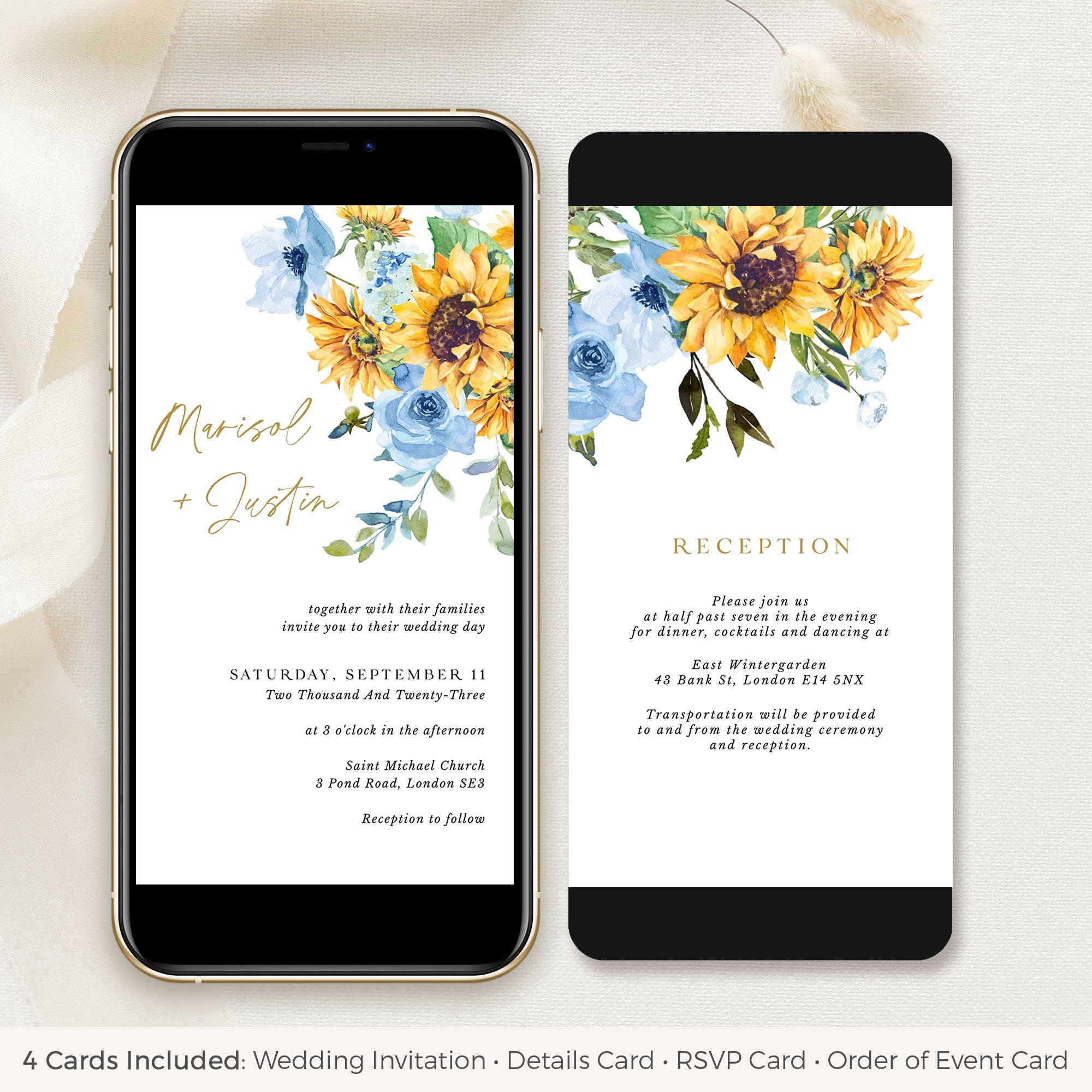 IVY Sunflower Themed Wedding Invitation Digital Card