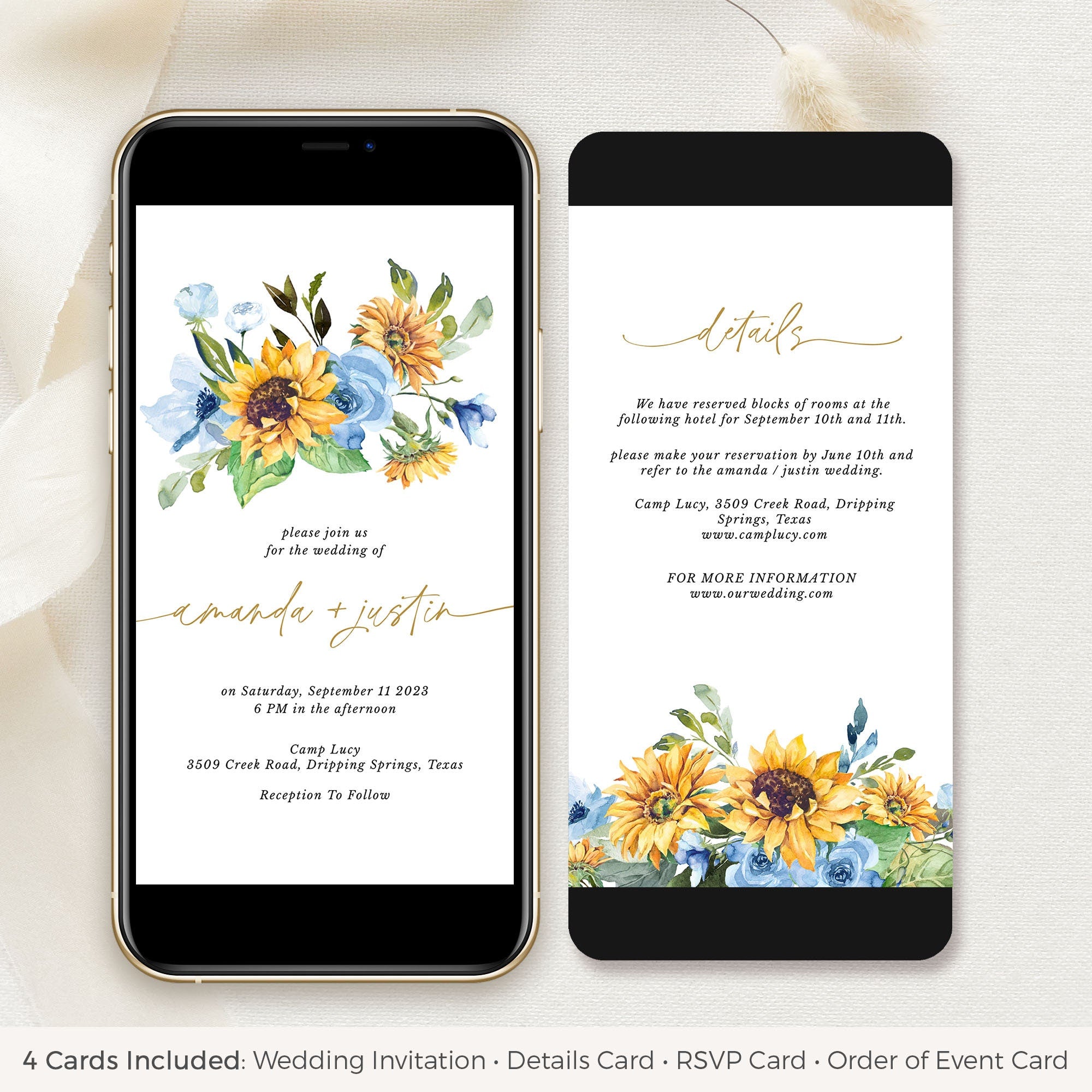 IVY Electronic Wedding Invitation Roses and Sunflowers