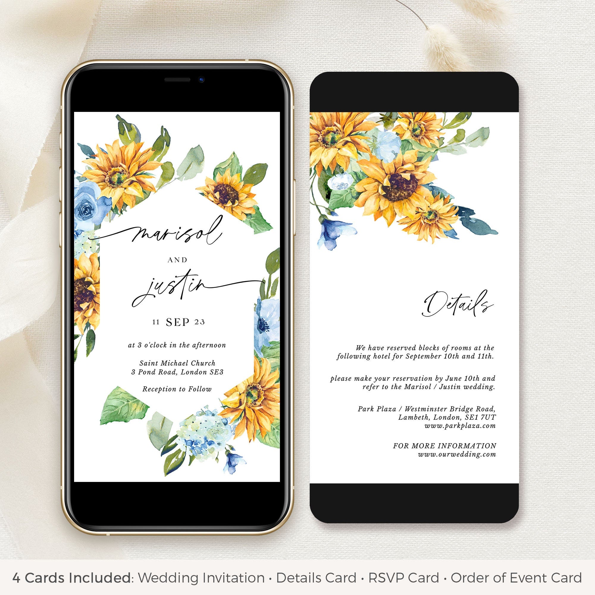 IVY Dusty Blue and Yellow Wedding Invites Digital