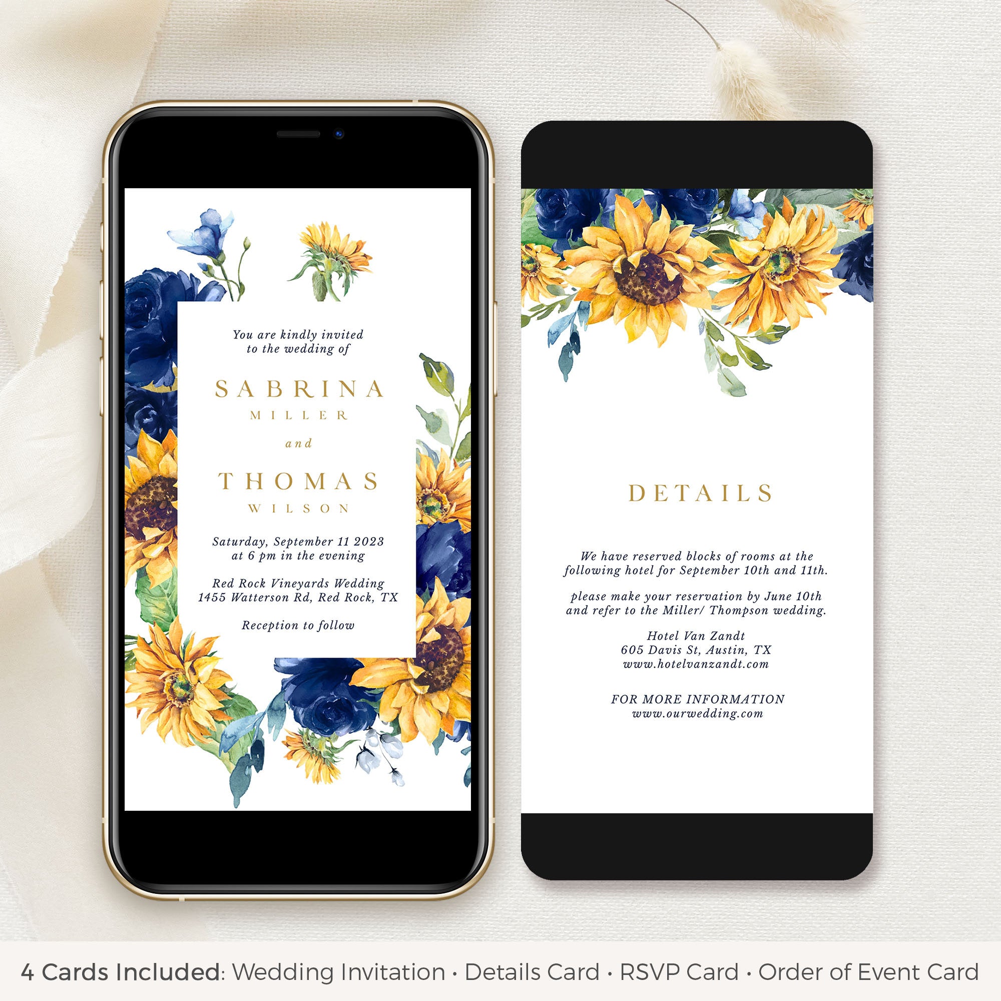 IVY Navy and Yellow Wedding Invitation Electronic